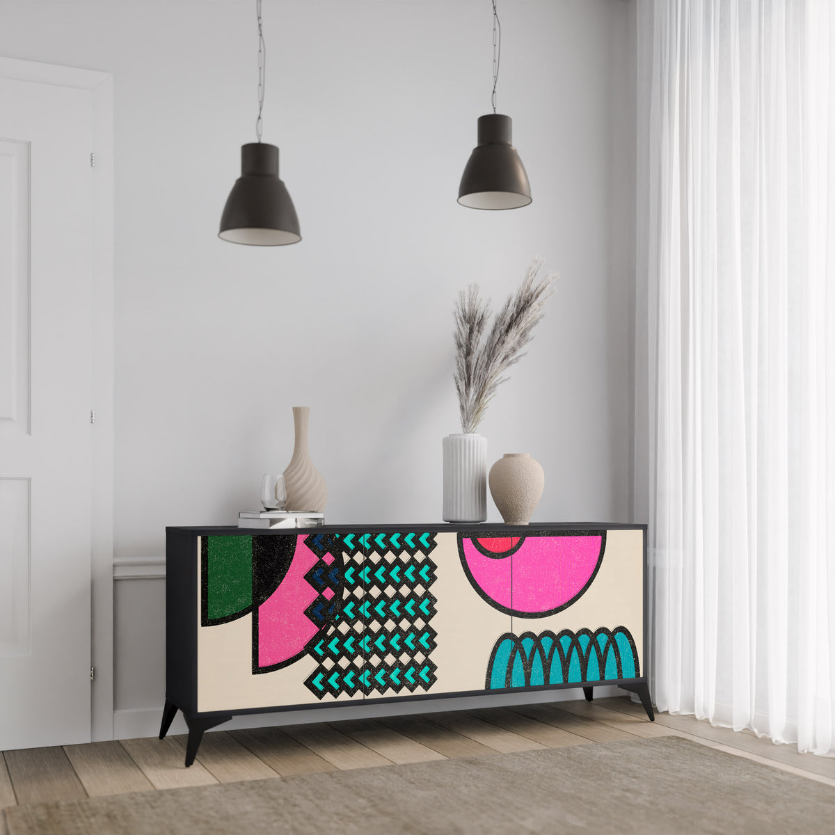 GEOMETRIC RHAPSODY Skänk med tre dörrar