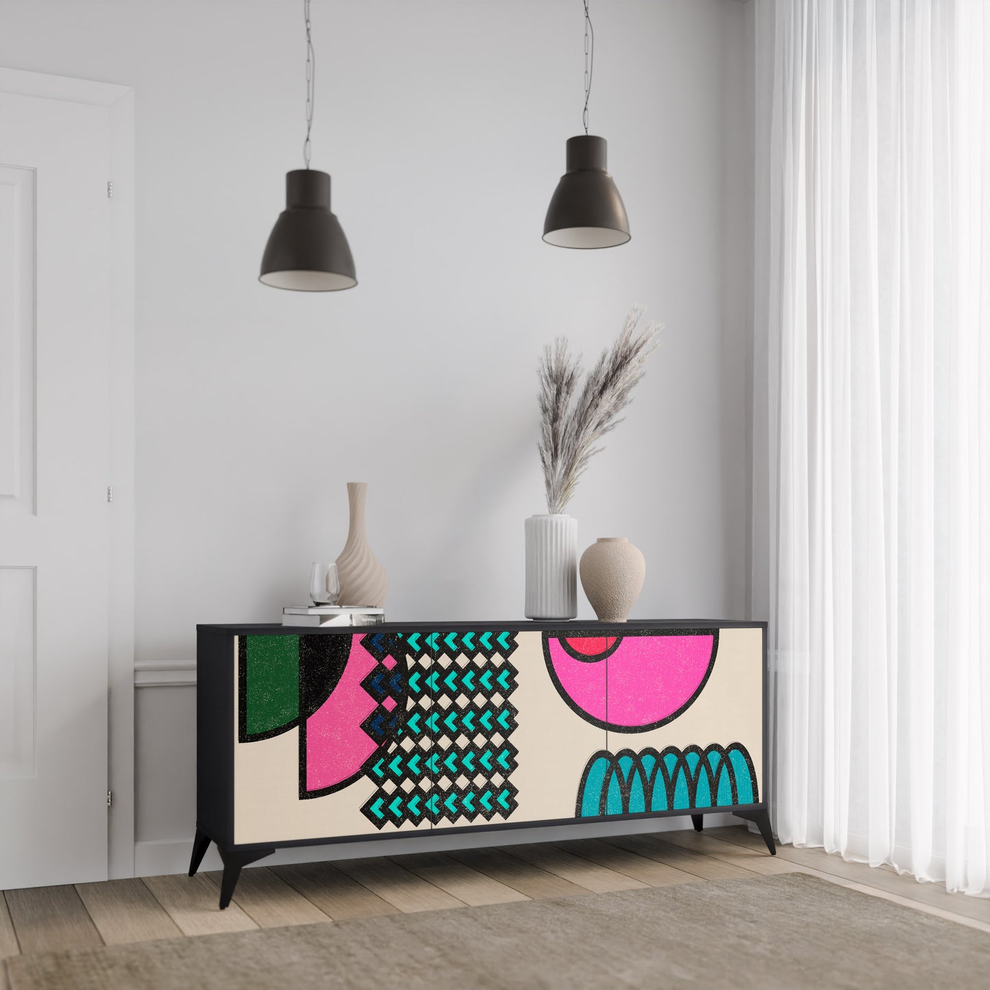 GEOMETRIC RHAPSODY 3-dörrars skänk i svart finish