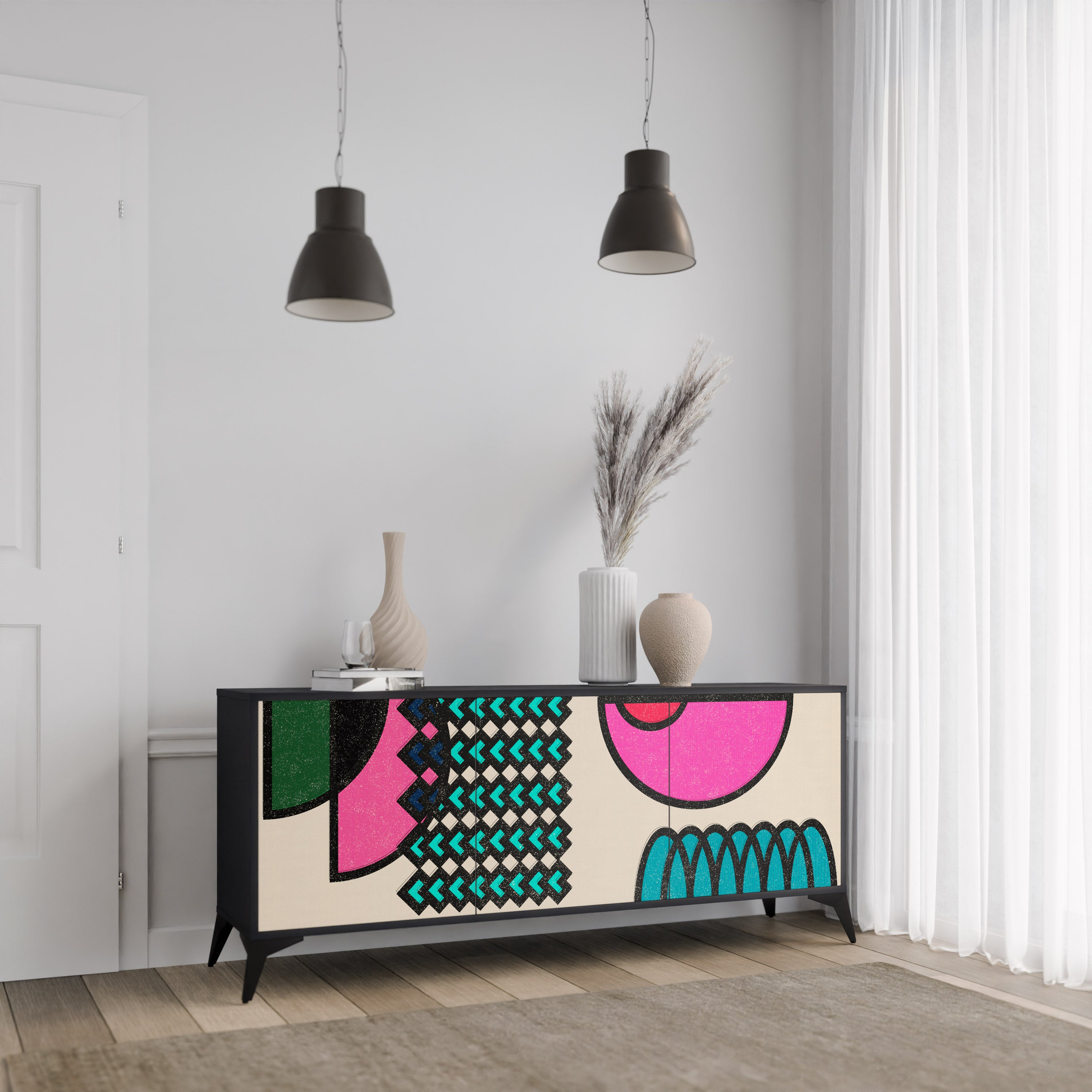 GEOMETRIC RHAPSODY 3-dörrars skänk i svart finish