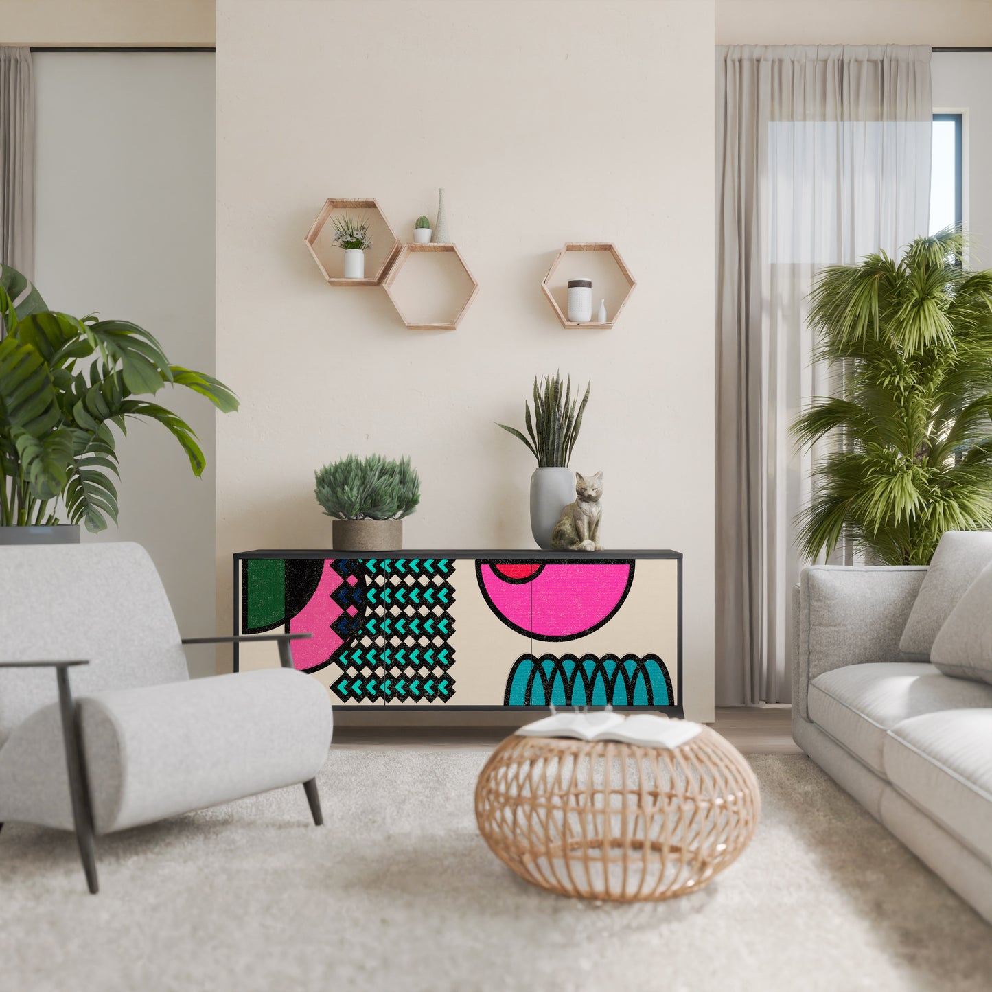 GEOMETRIC RHAPSODY 3-dörrars skänk i svart finish