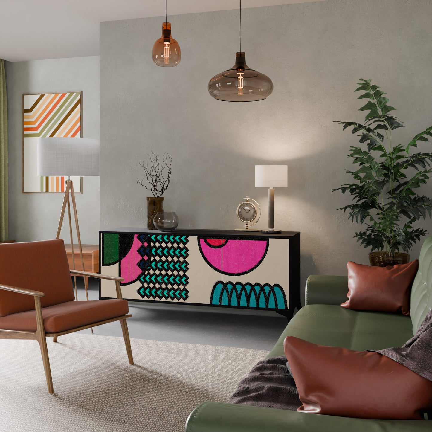 GEOMETRIC RHAPSODY 3-dörrars skänk i svart finish