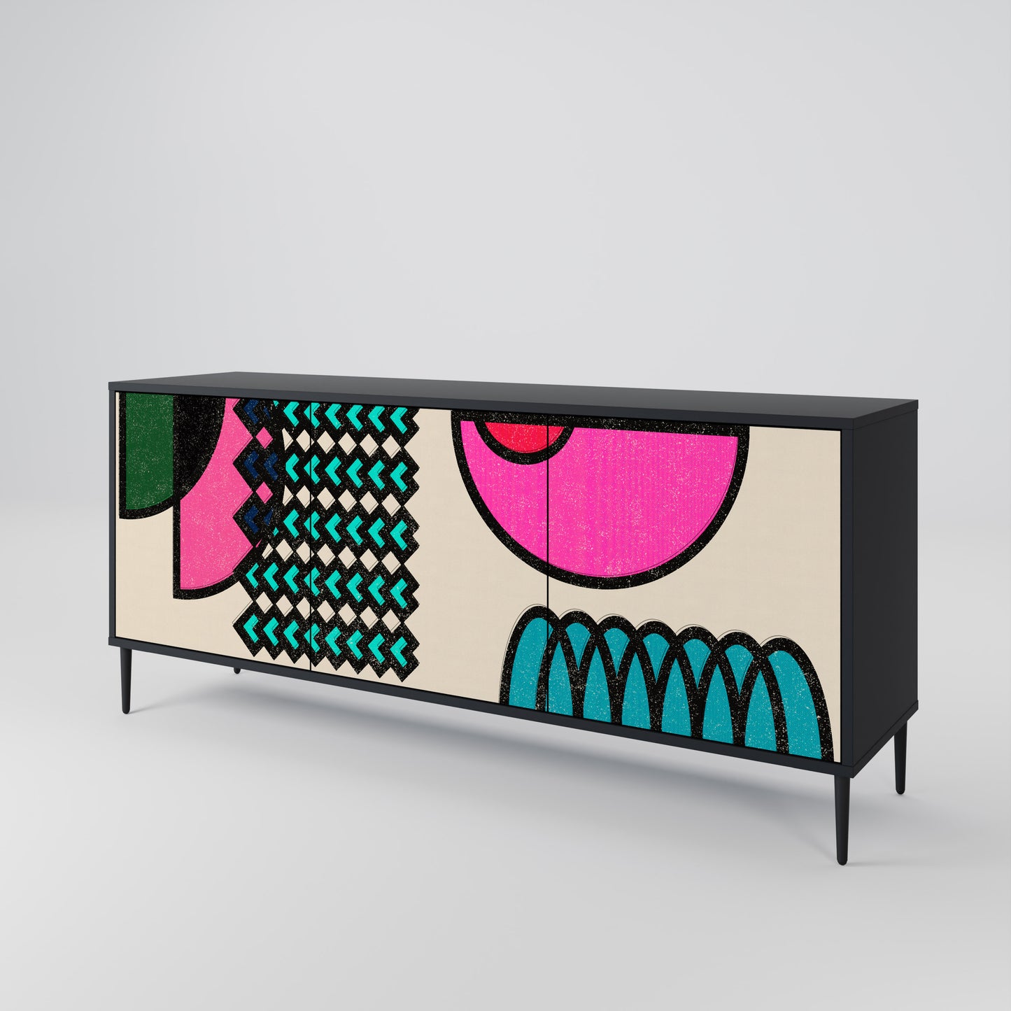 GEOMETRIC RHAPSODY 3-dörrars skänk i svart finish