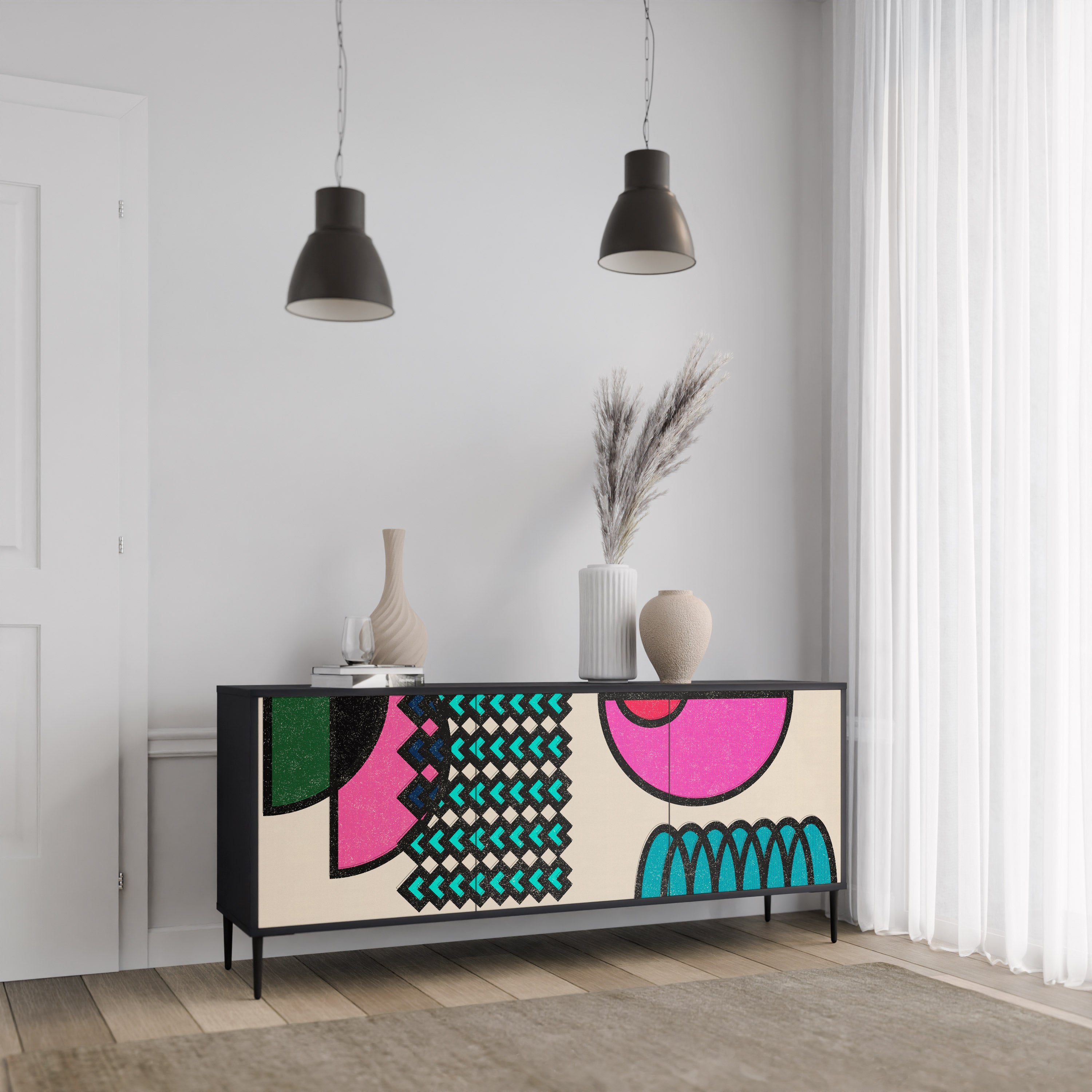 GEOMETRIC RHAPSODY 3-dörrars skänk i svart finish