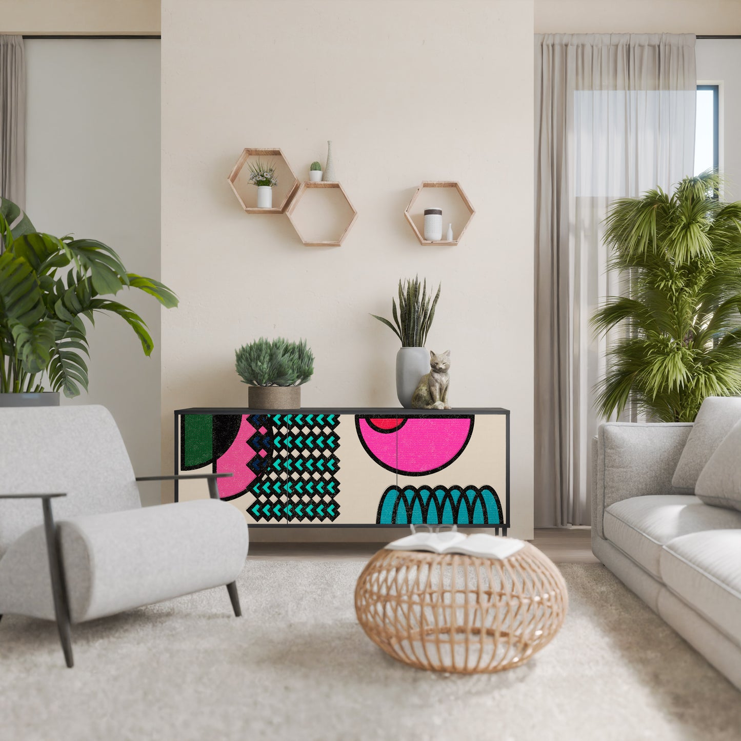 GEOMETRIC RHAPSODY 3-dörrars skänk i svart finish