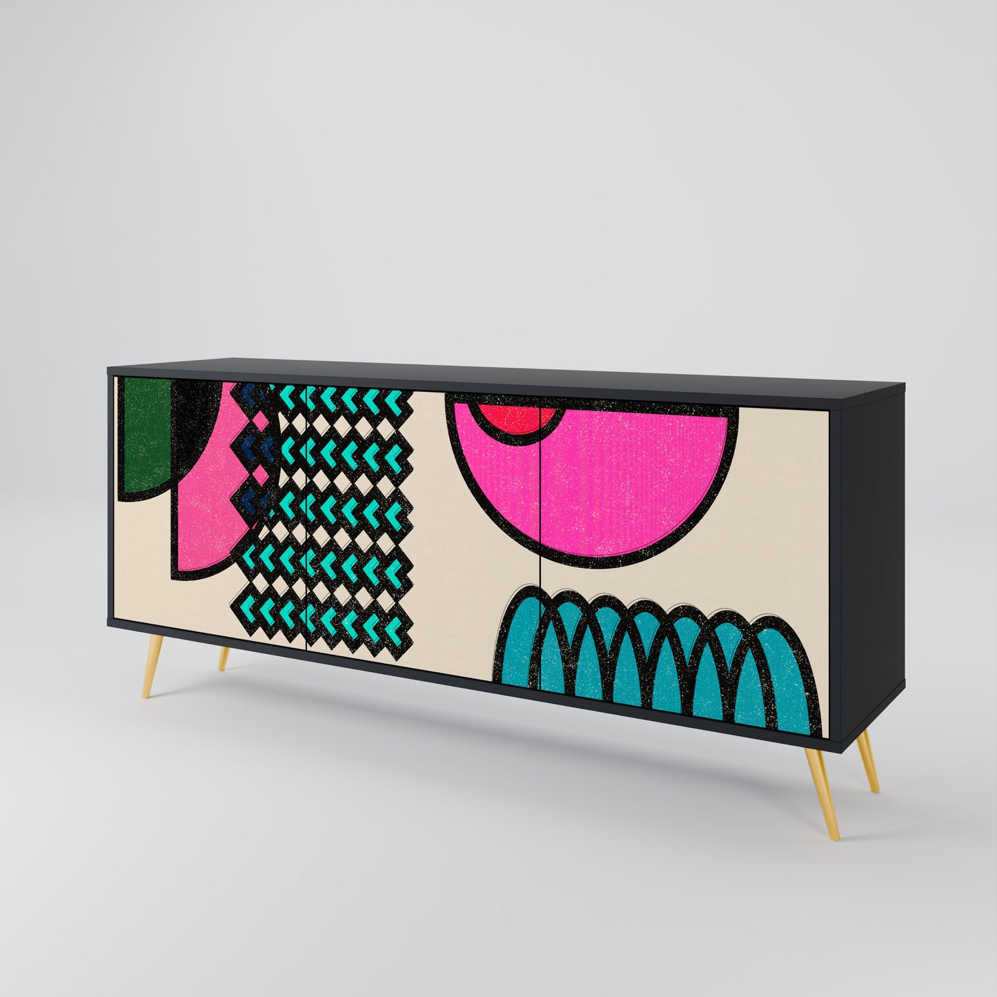 GEOMETRIC RHAPSODY 3-dörrars skänk i svart finish