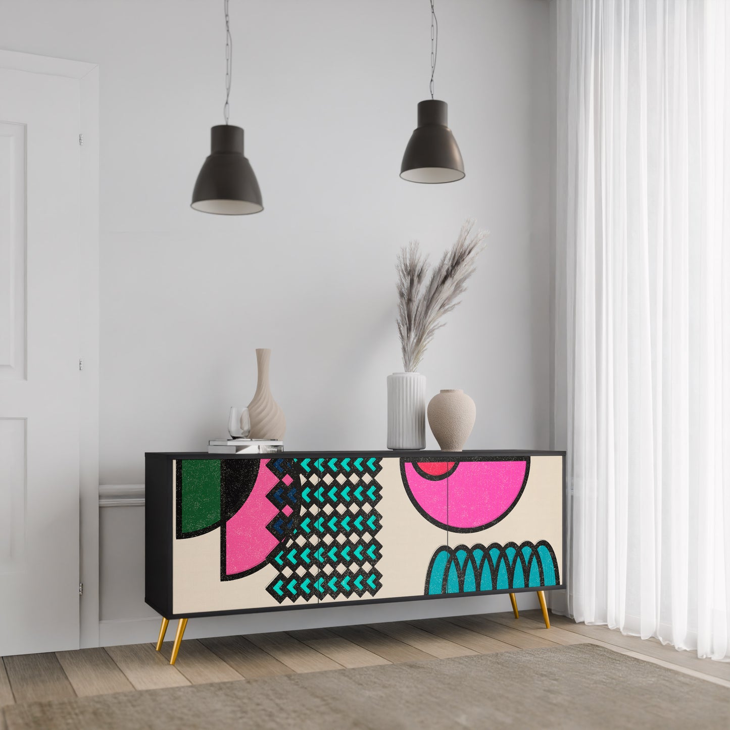 GEOMETRIC RHAPSODY 3-dörrars skänk i svart finish