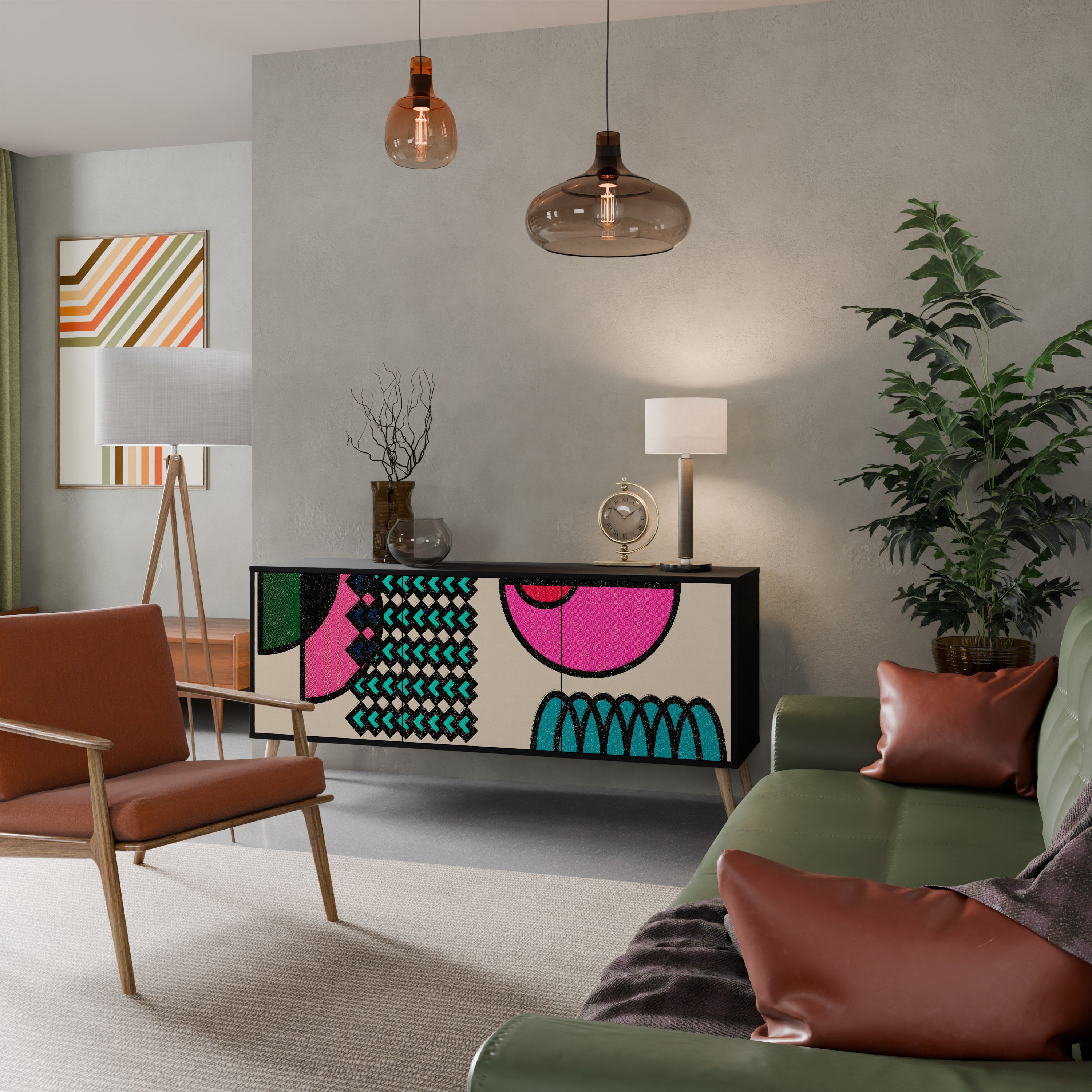 GEOMETRIC RHAPSODY 3-dörrars skänk i svart finish