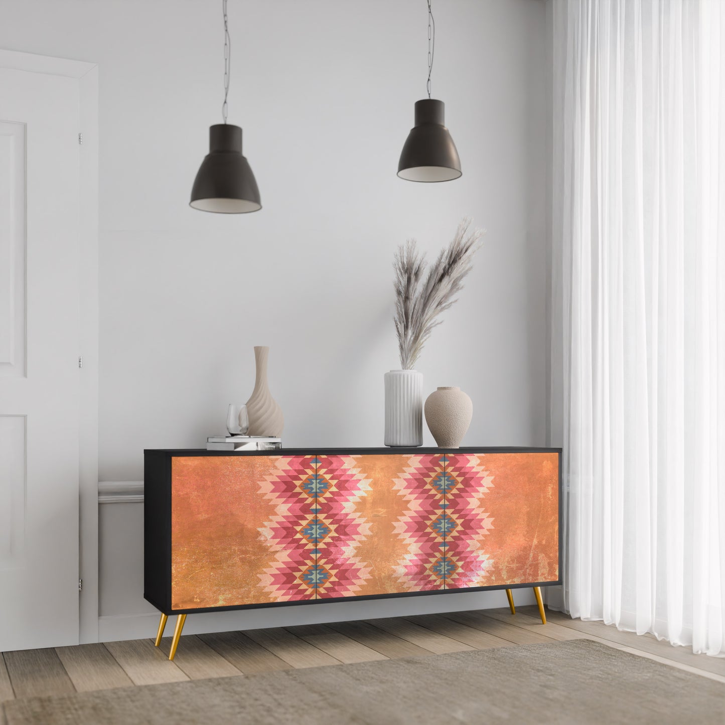 INDIAN FOLK 3-Door Sideboard in Black Finish