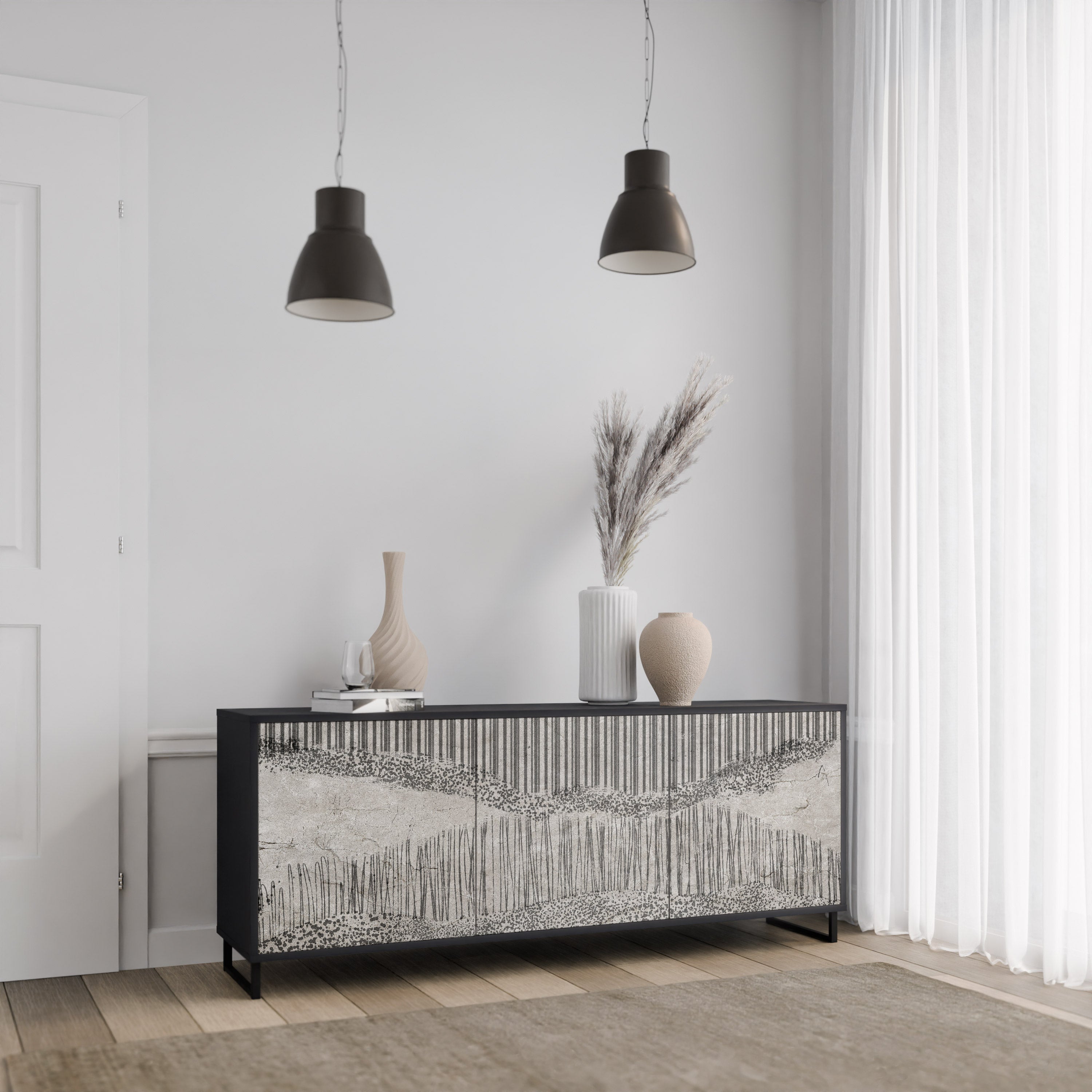 GRAIN LINES 3-dörrars skänk i svart finish