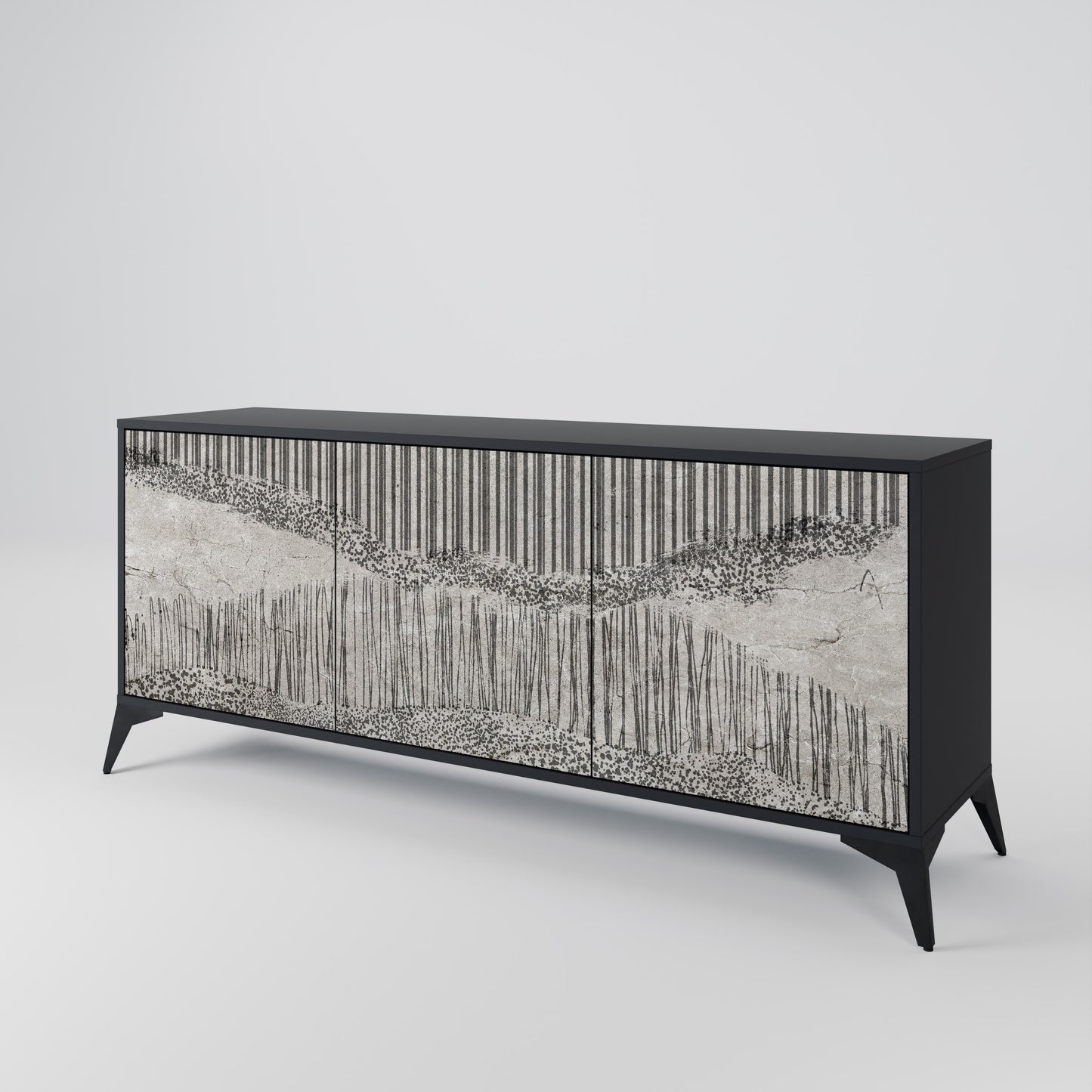 GRAIN LINES 3-dörrars skänk i svart finish