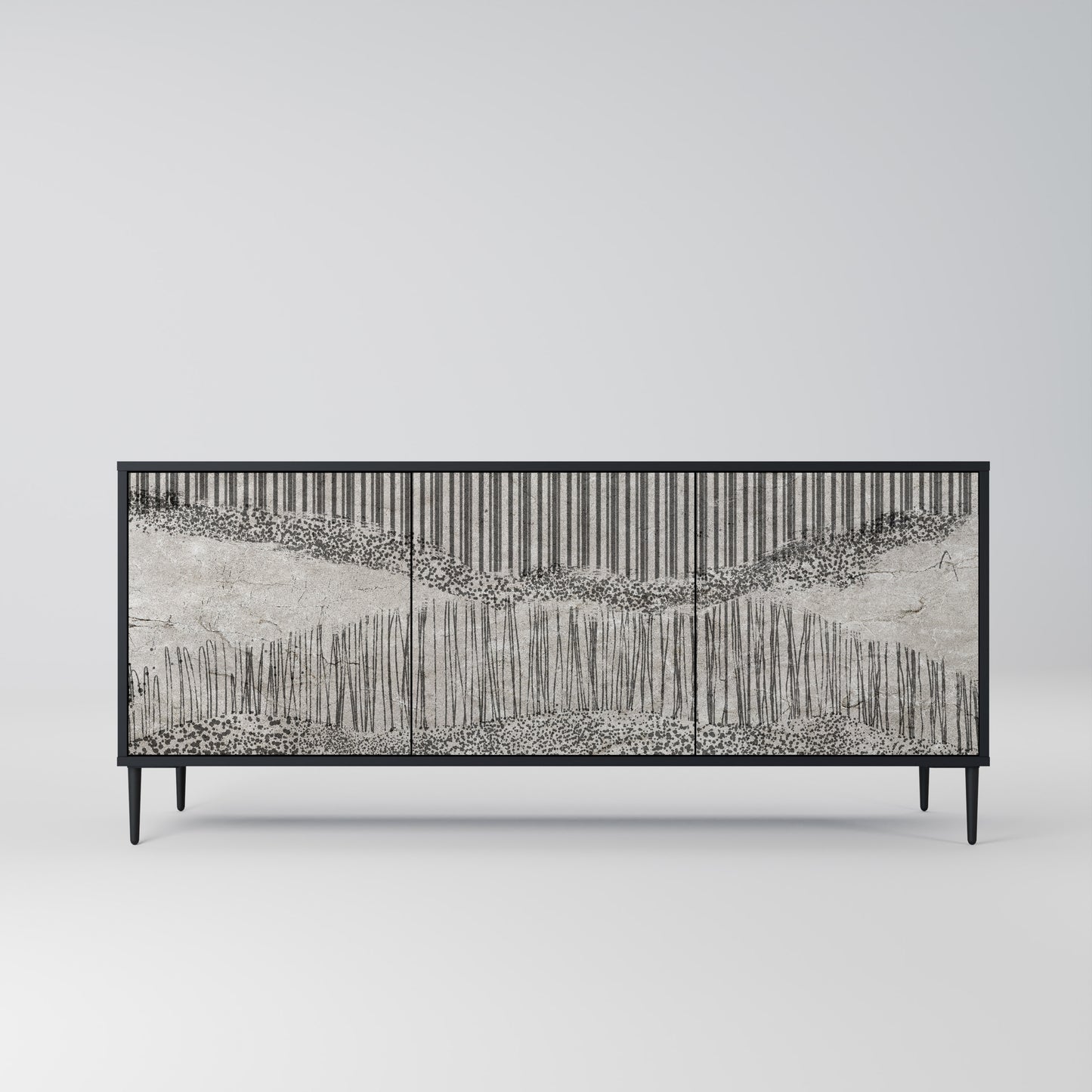 GRAIN LINES 3-dörrars skänk i svart finish