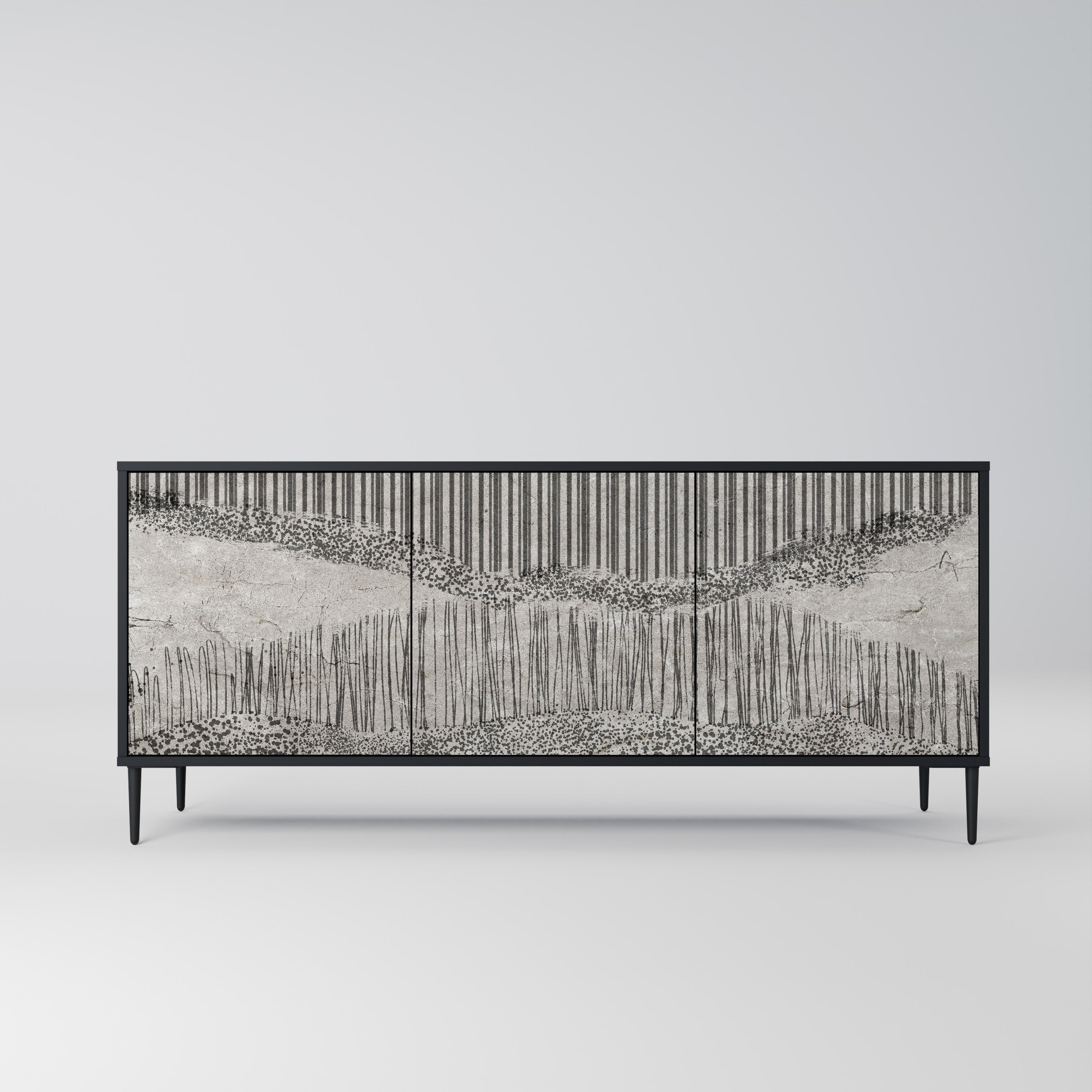 GRAIN LINES 3-dörrars skänk i svart finish