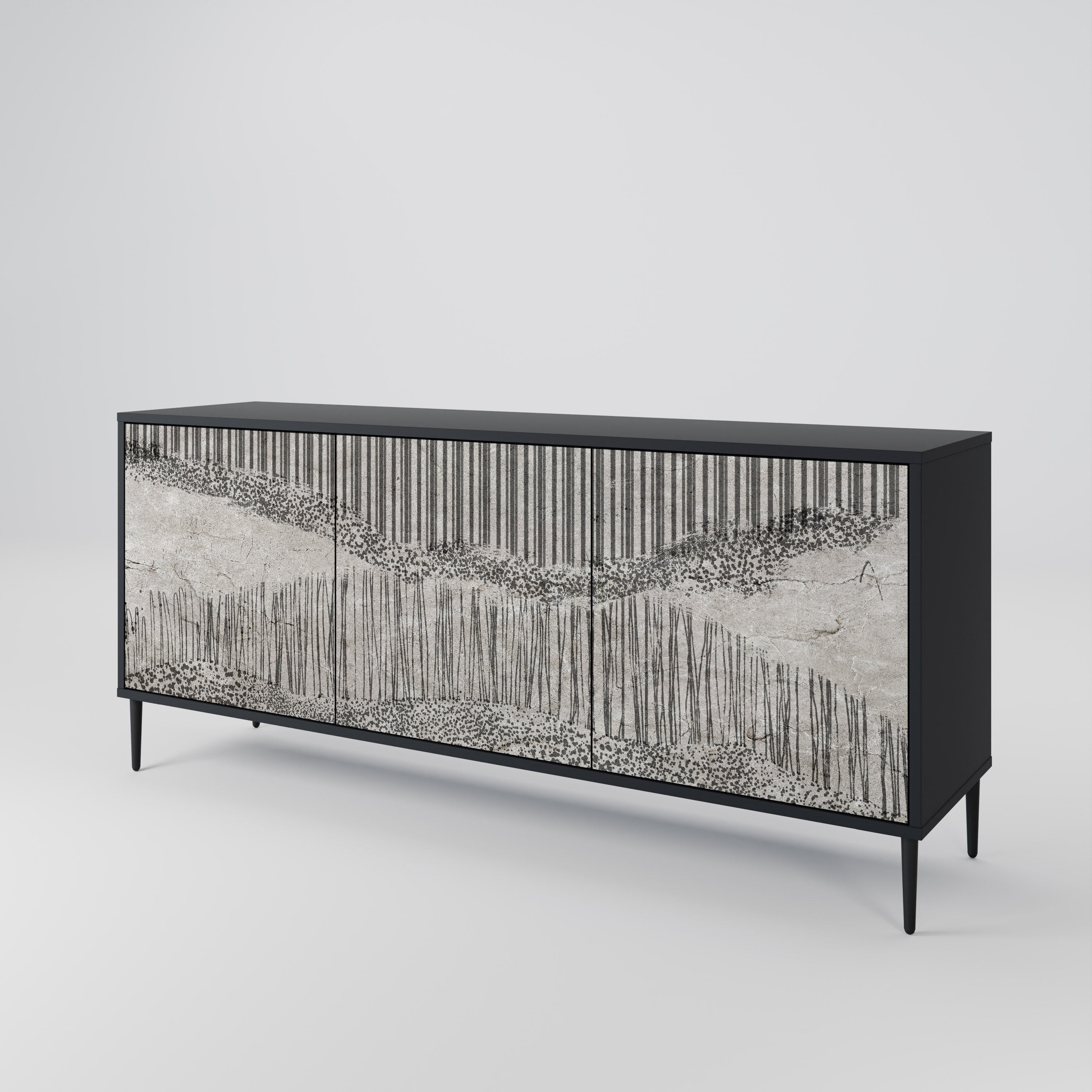 GRAIN LINES 3-dörrars skänk i svart finish