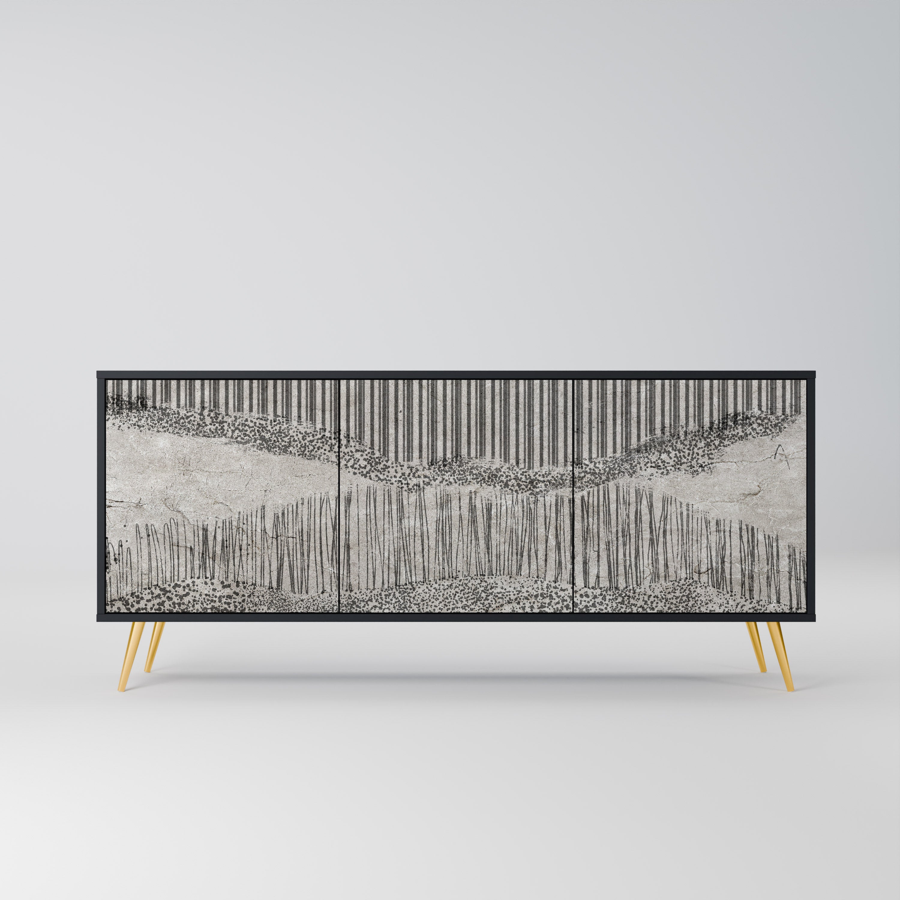 GRAIN LINES 3-dörrars skänk i svart finish