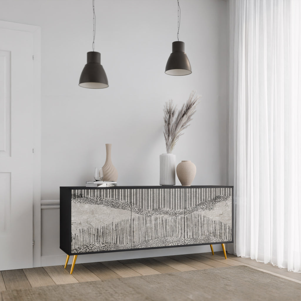 GRAIN LINES 3-dörrars skänk i svart finish