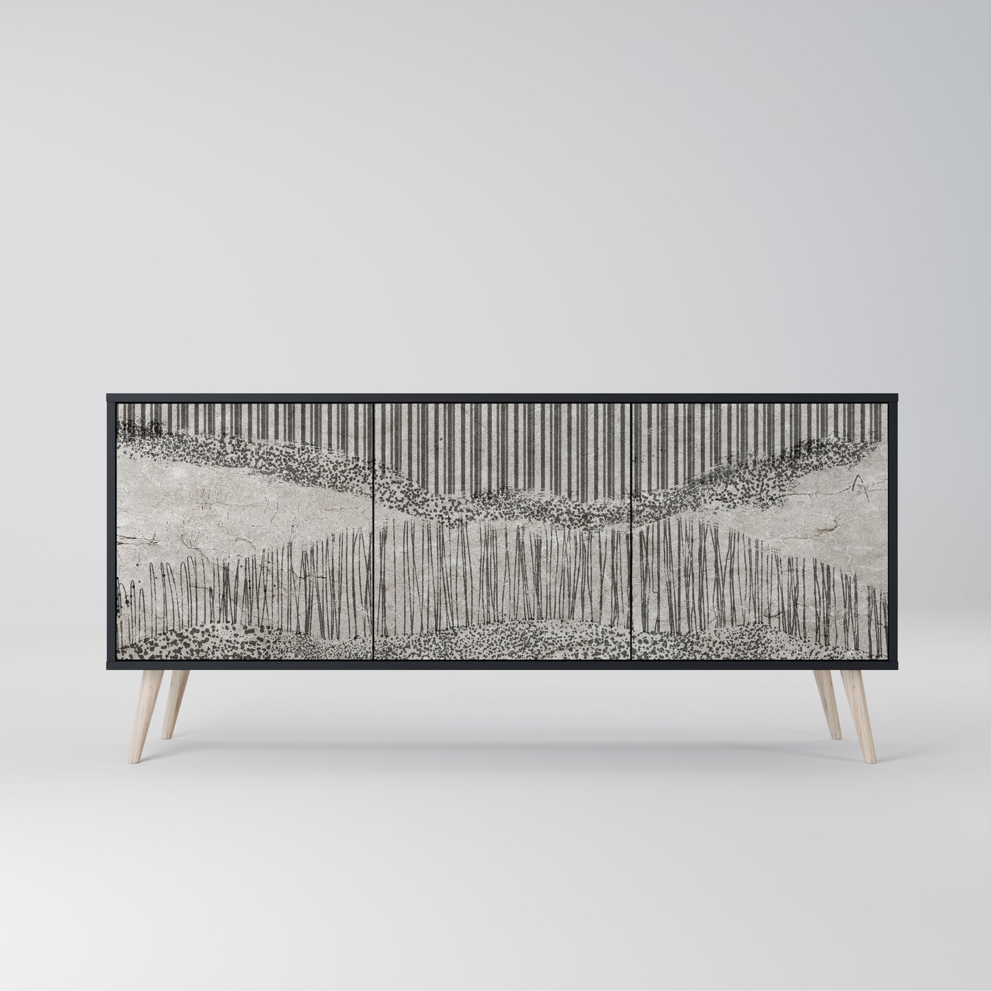 GRAIN LINES 3-dörrars skänk i svart finish