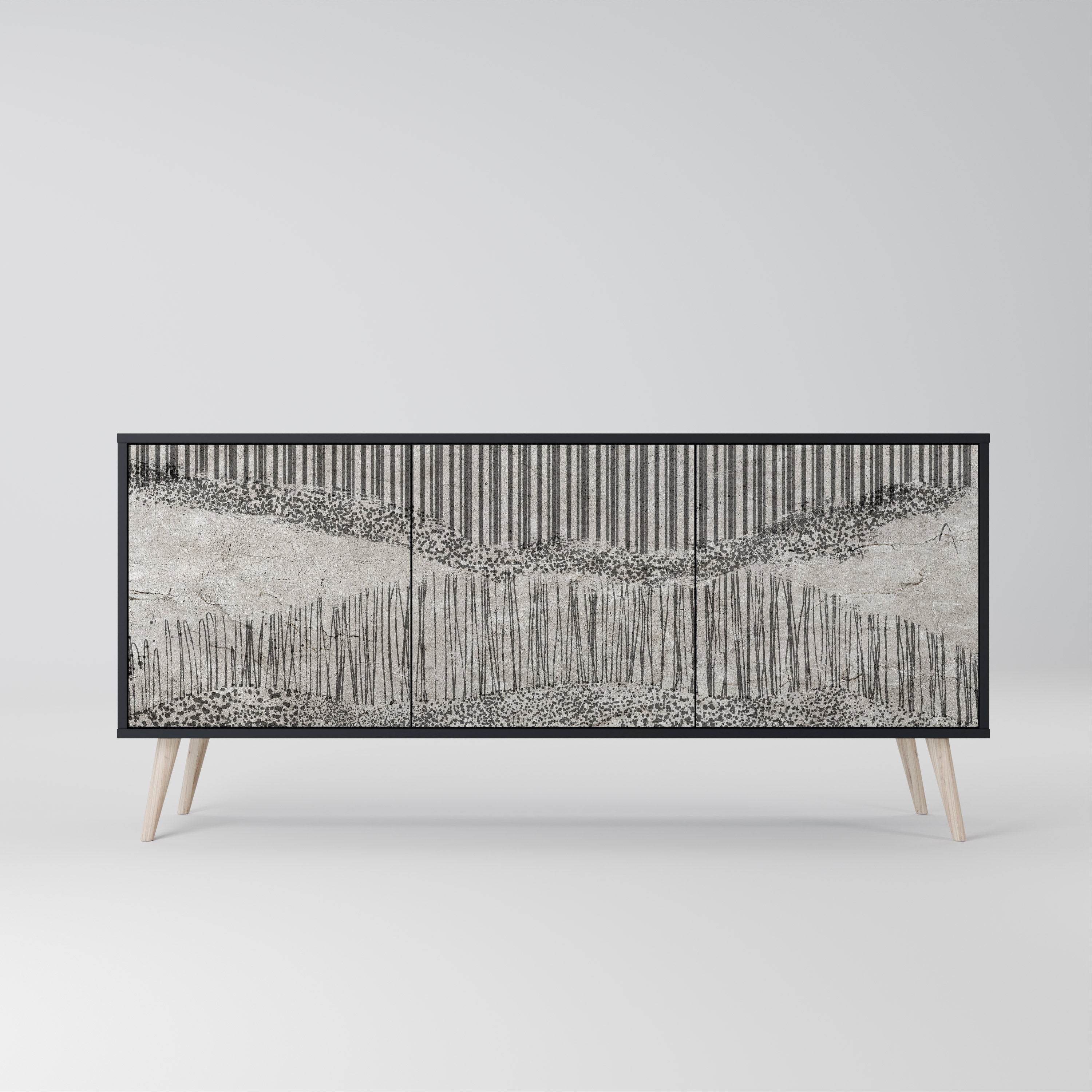 GRAIN LINES 3-dörrars skänk i svart finish