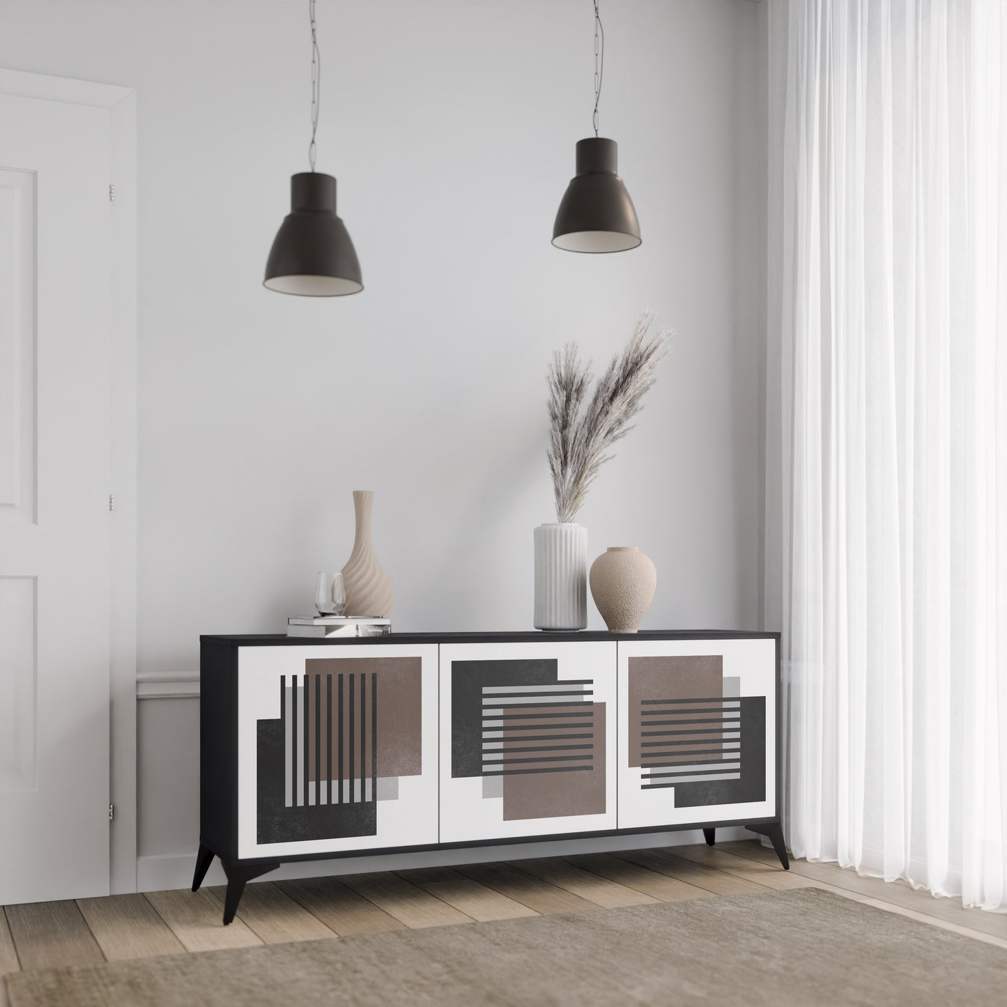 SHADOW SYNCHRONY 3-dörrars skänk i svart finish
