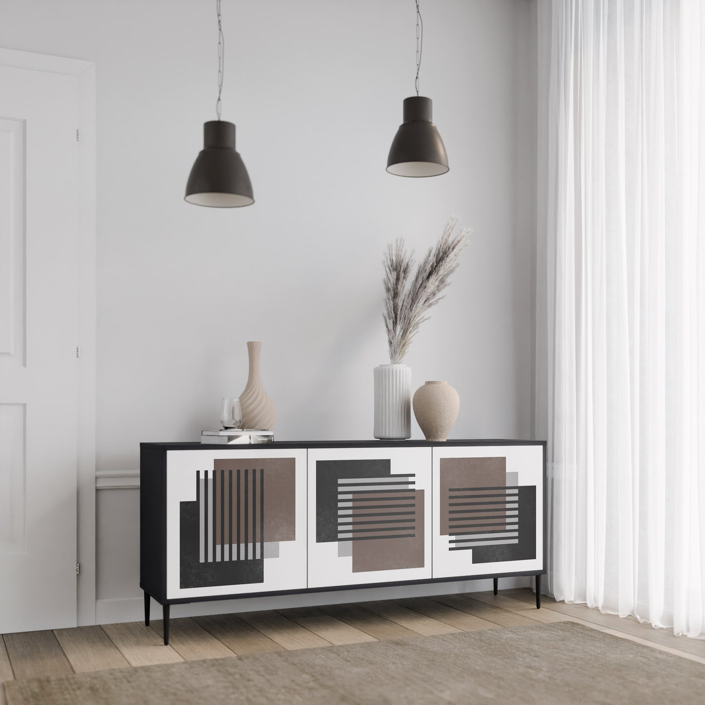 SHADOW SYNCHRONY 3-dörrars skänk i svart finish