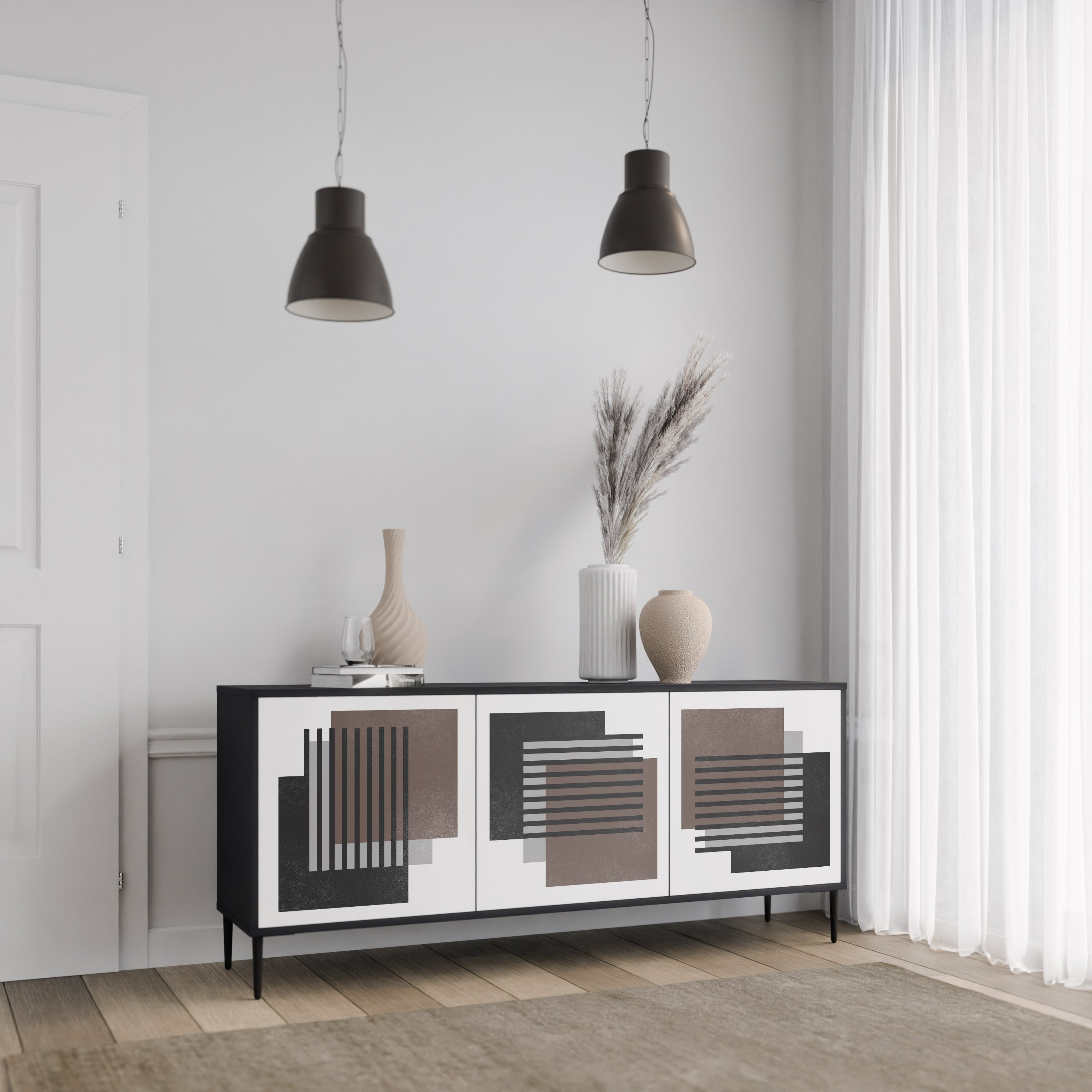 SHADOW SYNCHRONY 3-dörrars skänk i svart finish