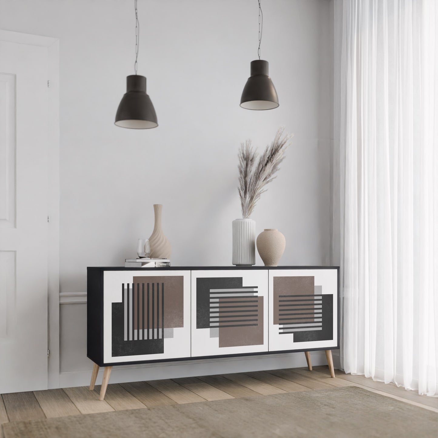 SHADOW SYNCHRONY 3-dörrars skänk i svart finish