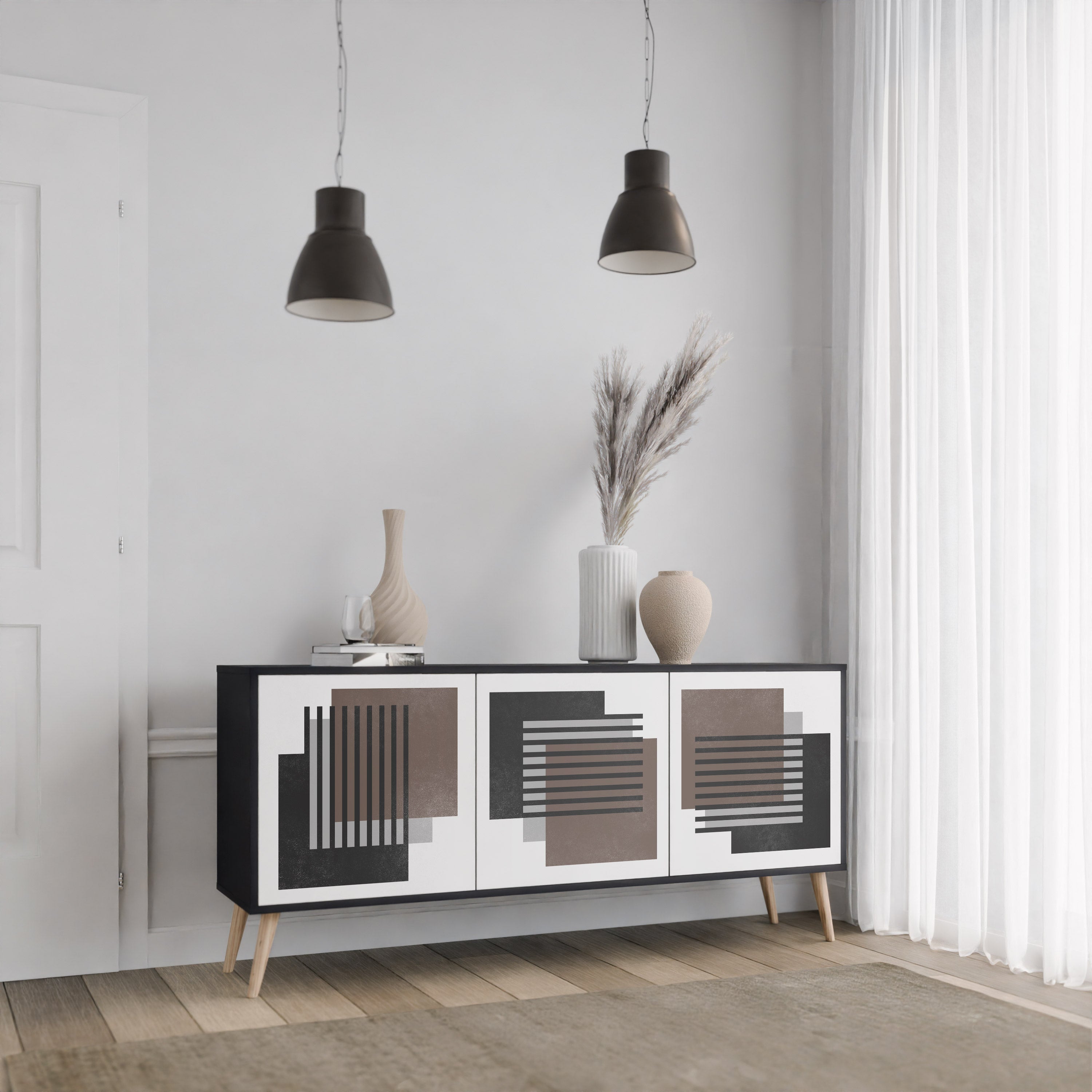 SHADOW SYNCHRONY 3-dörrars skänk i svart finish