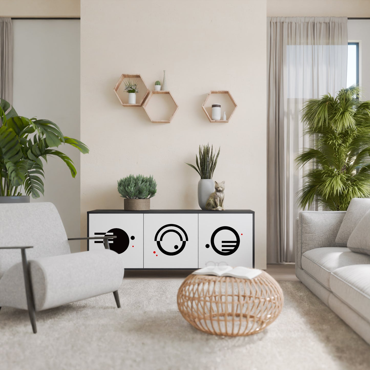 BLACK AND WHITE COMBINATION 3-Door Sideboard in Black Finish