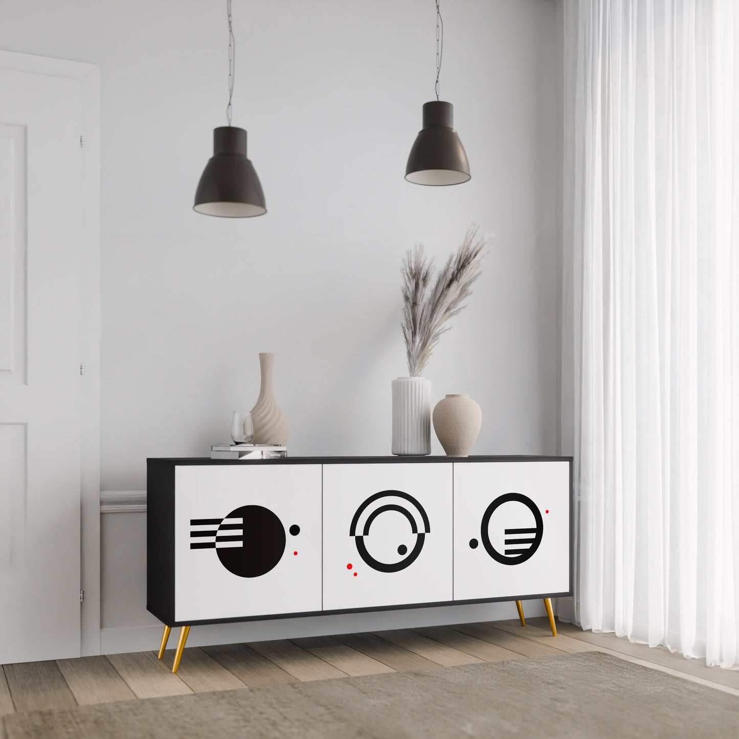 BLACK AND WHITE COMBINATION 3-Door Sideboard in Black Finish