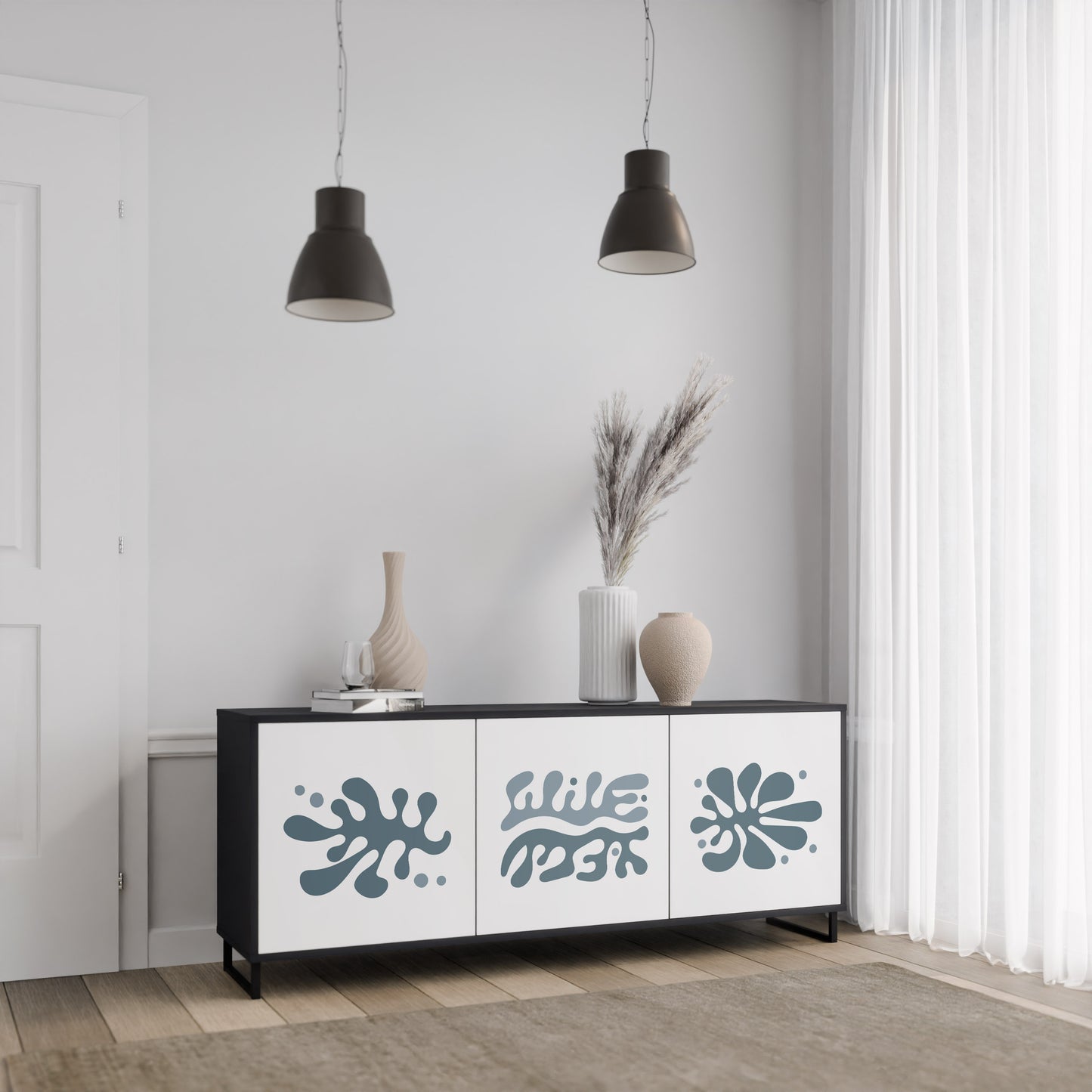 WONDERLAND VEGETATION 3-Door Sideboard in Black Finish