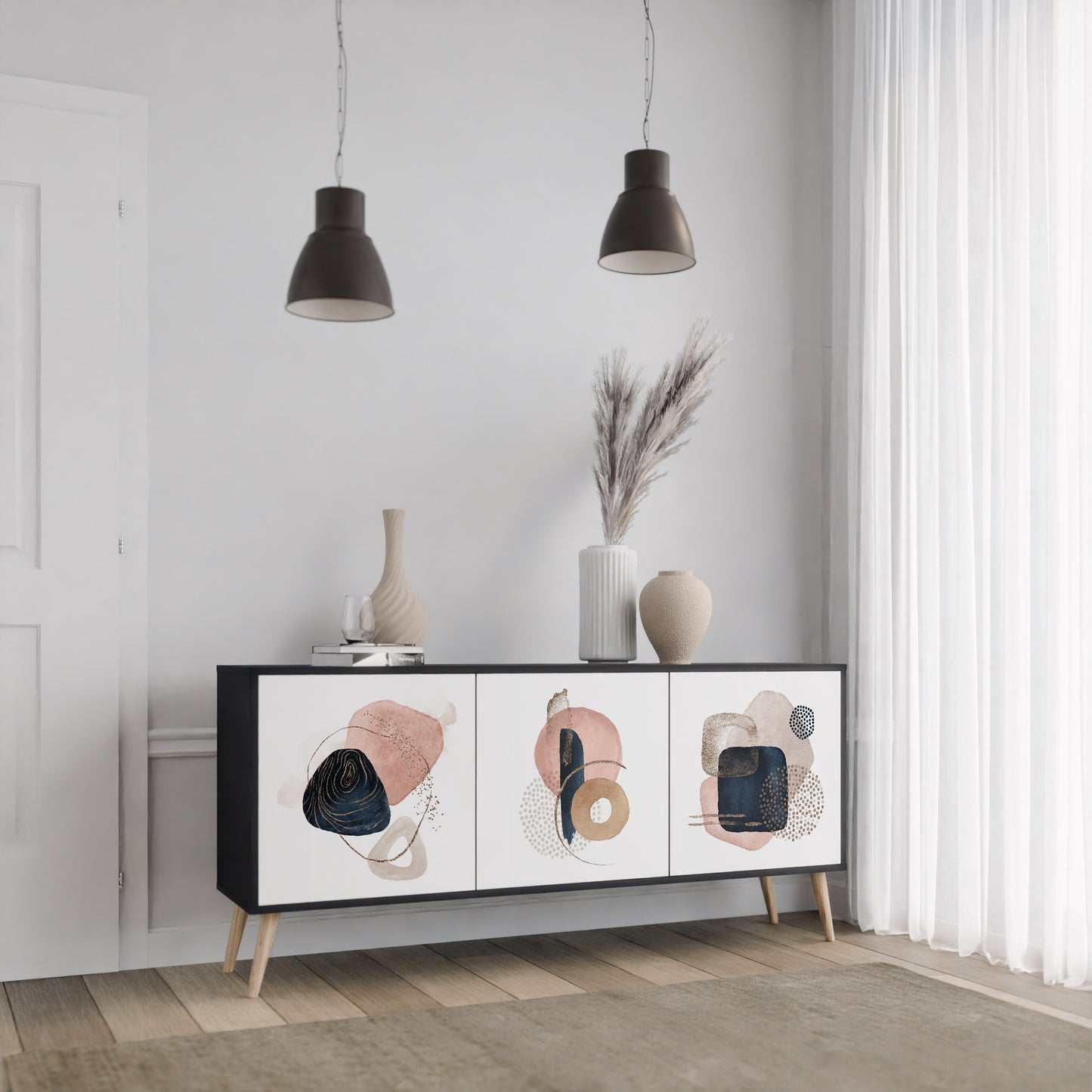 COLORFUL SHAPES 3-Door Sideboard in Black Finish