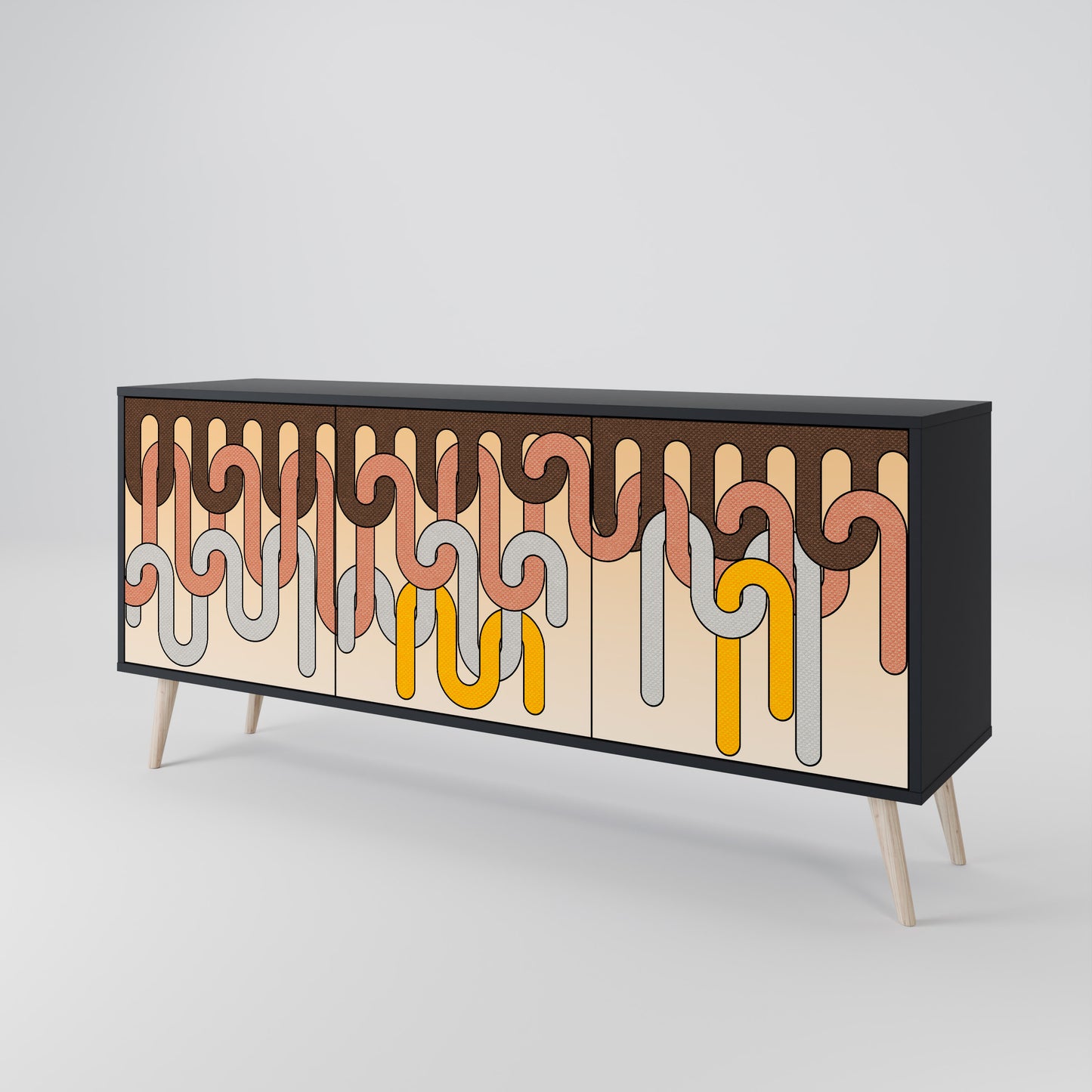COLORFUL STRINGS 3-Door Sideboard in Black Finish