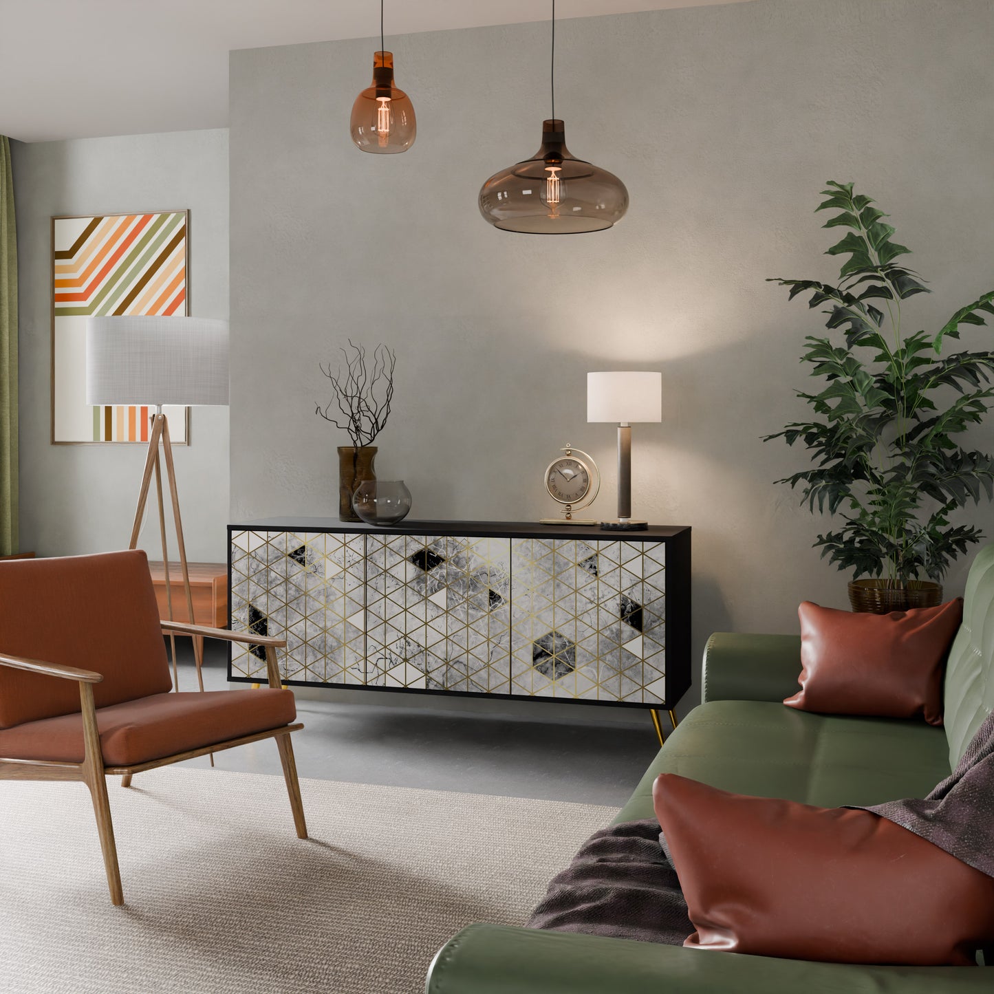ASHEN ARIA 3-Door Sideboard in Black Finish