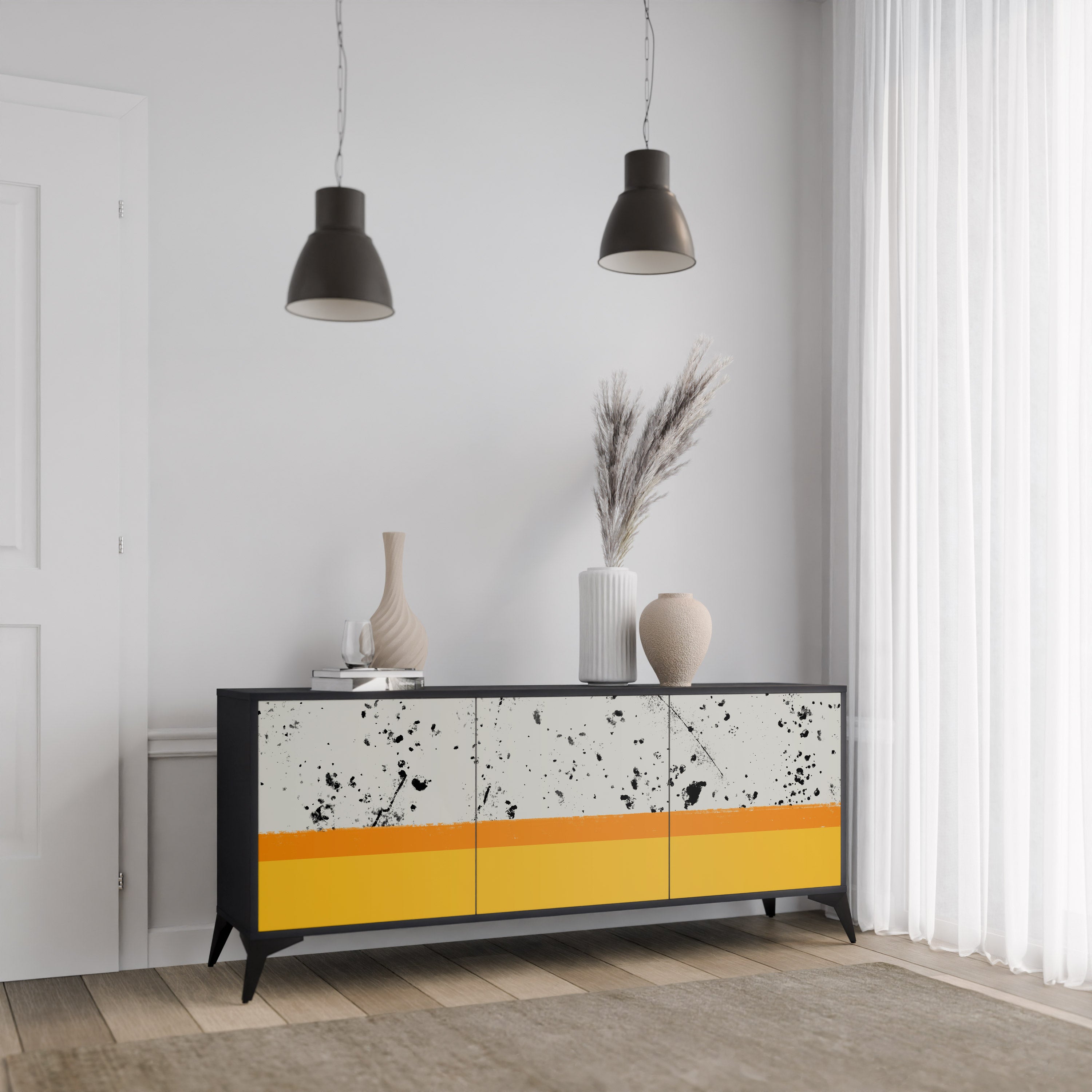 FÄRGAD AV ORANGE 3-dörrars skänk i svart finish
