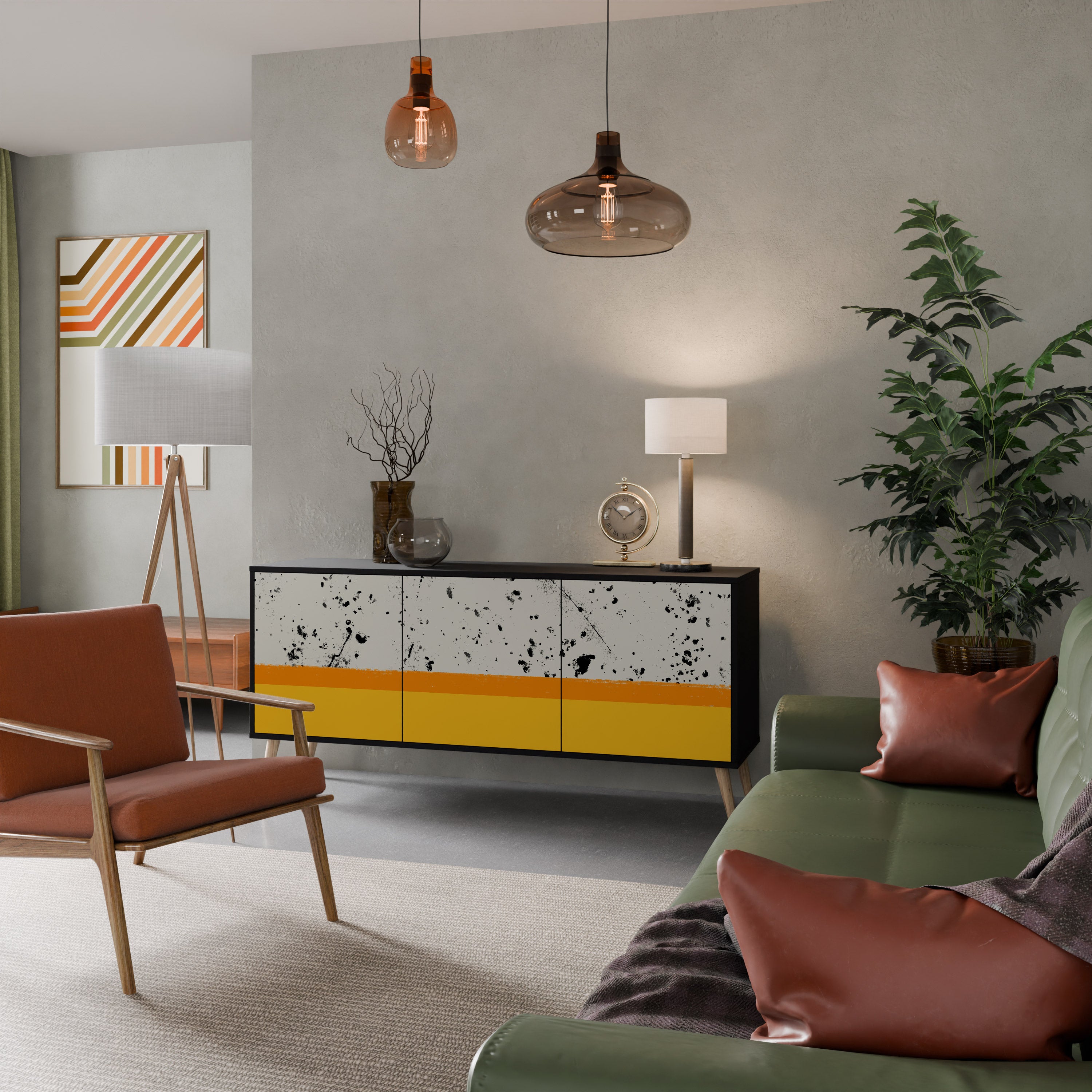 FÄRGAD AV ORANGE 3-dörrars skänk i svart finish