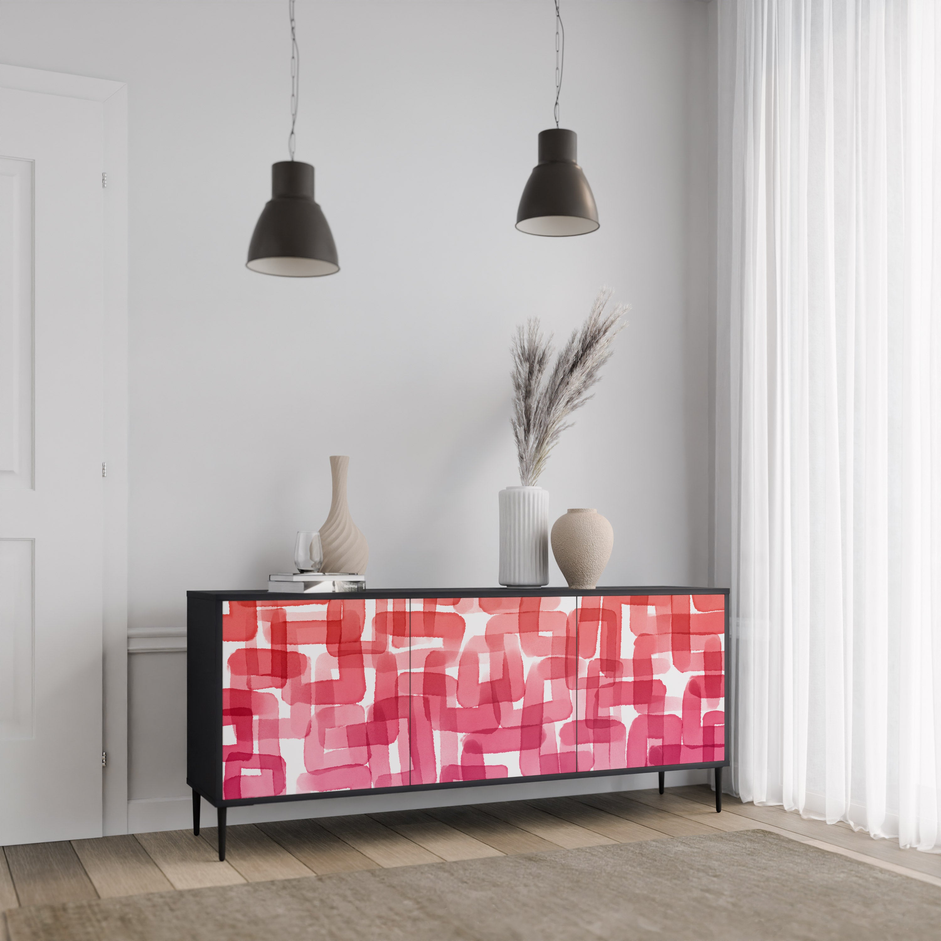 KALEIDOSKOPISK KUBISM 3-dörrars skänk i svart finish