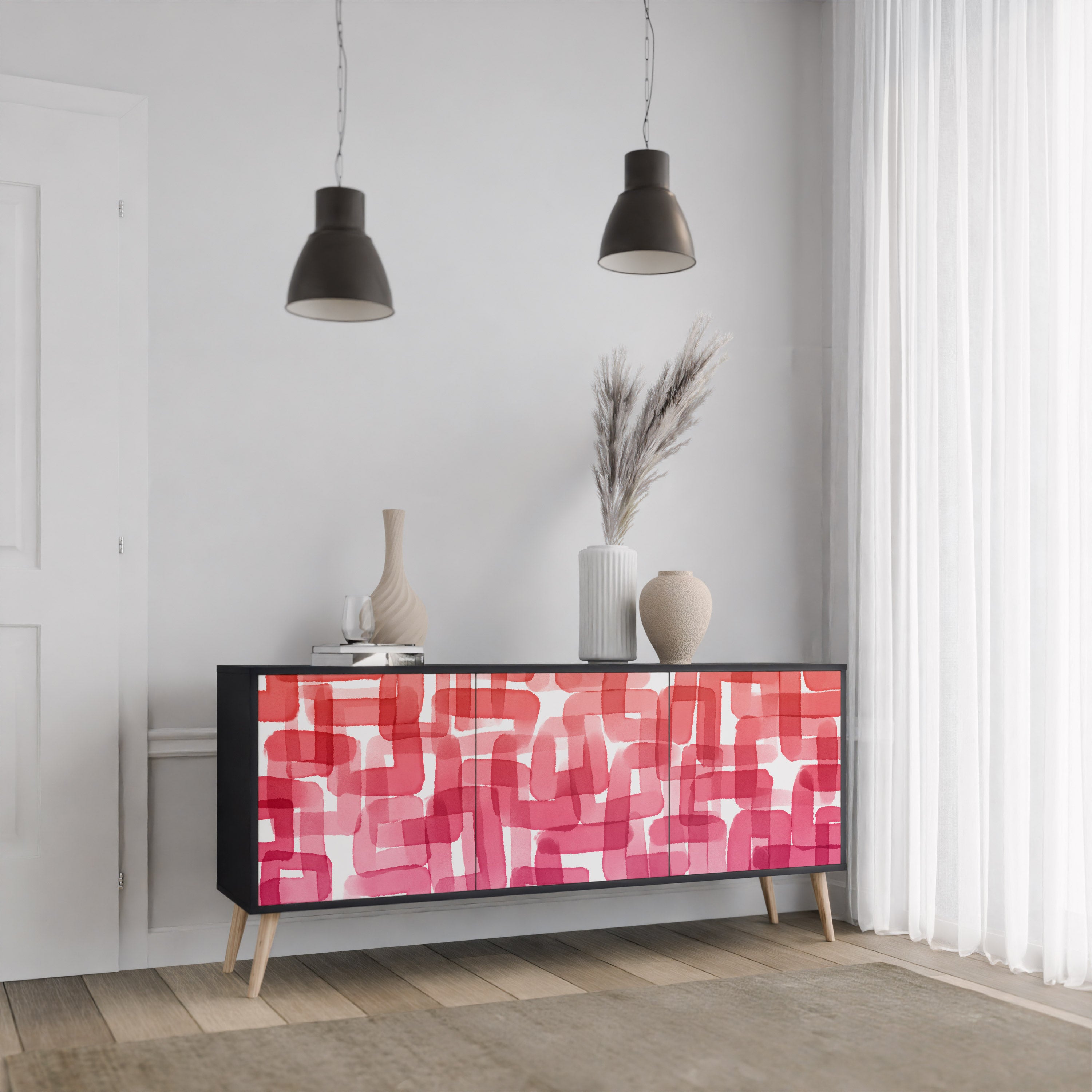 KALEIDOSKOPISK KUBISM 3-dörrars skänk i svart finish