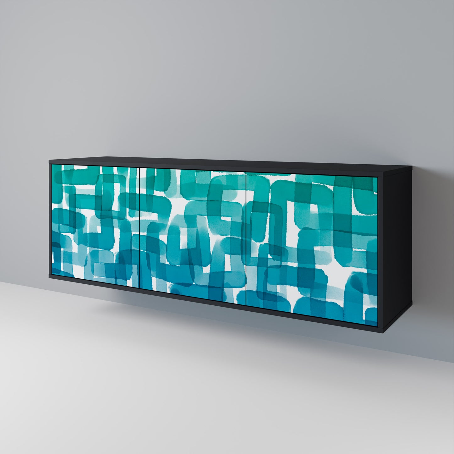 TURQUOISE RECTANGLES Skänk med tre dörrar