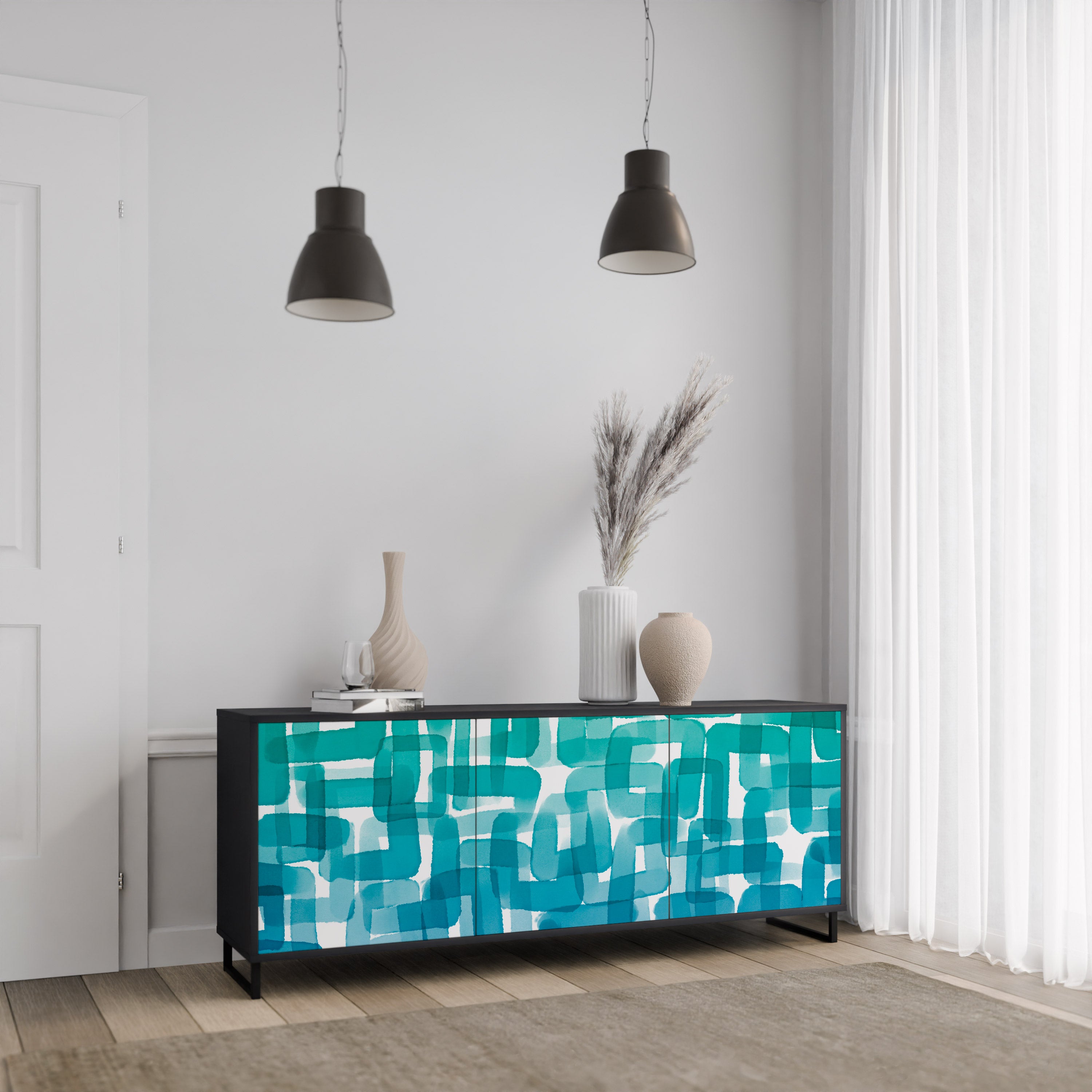 TURKOS RECTANGLES 3-dörrars skänk i svart finish