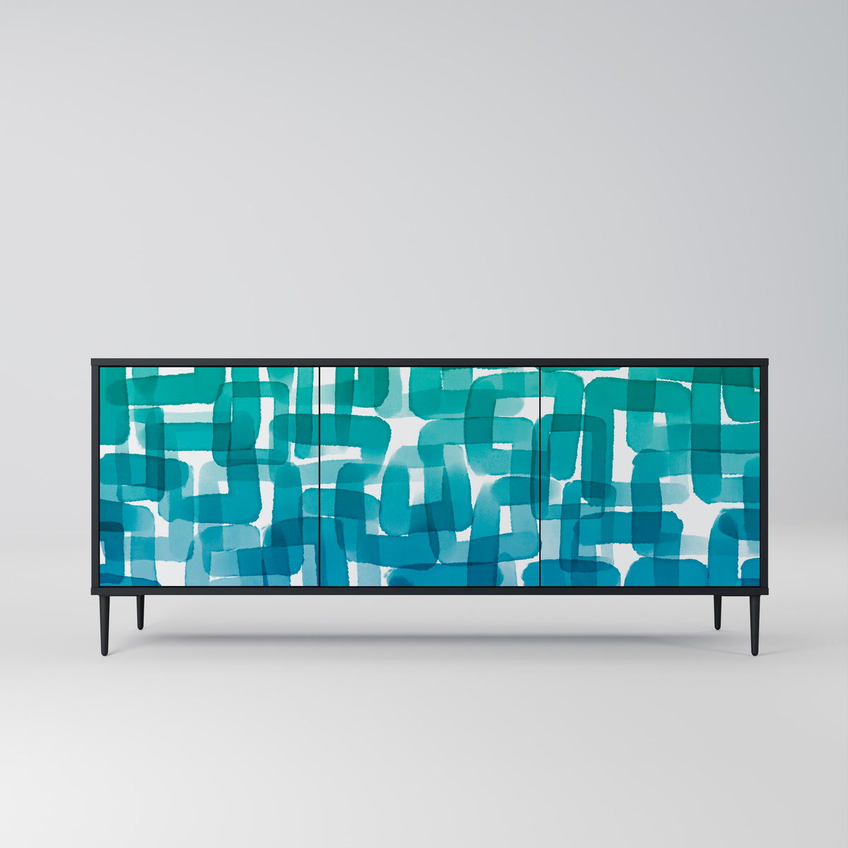 TURQUOISE RECTANGLES Skänk med tre dörrar