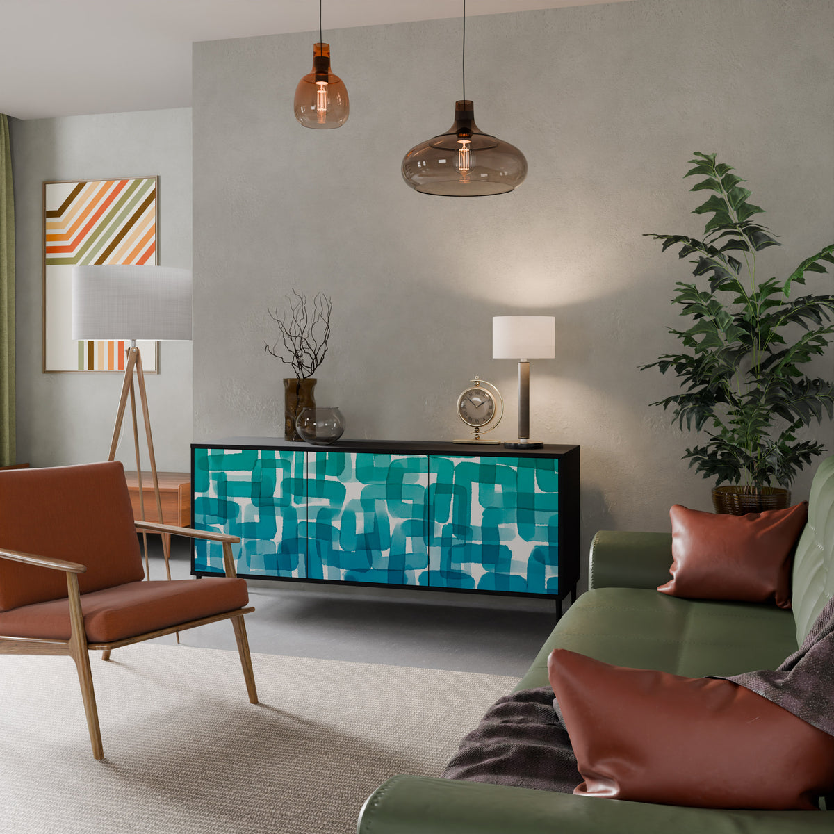 TURQUOISE RECTANGLES Skänk med tre dörrar
