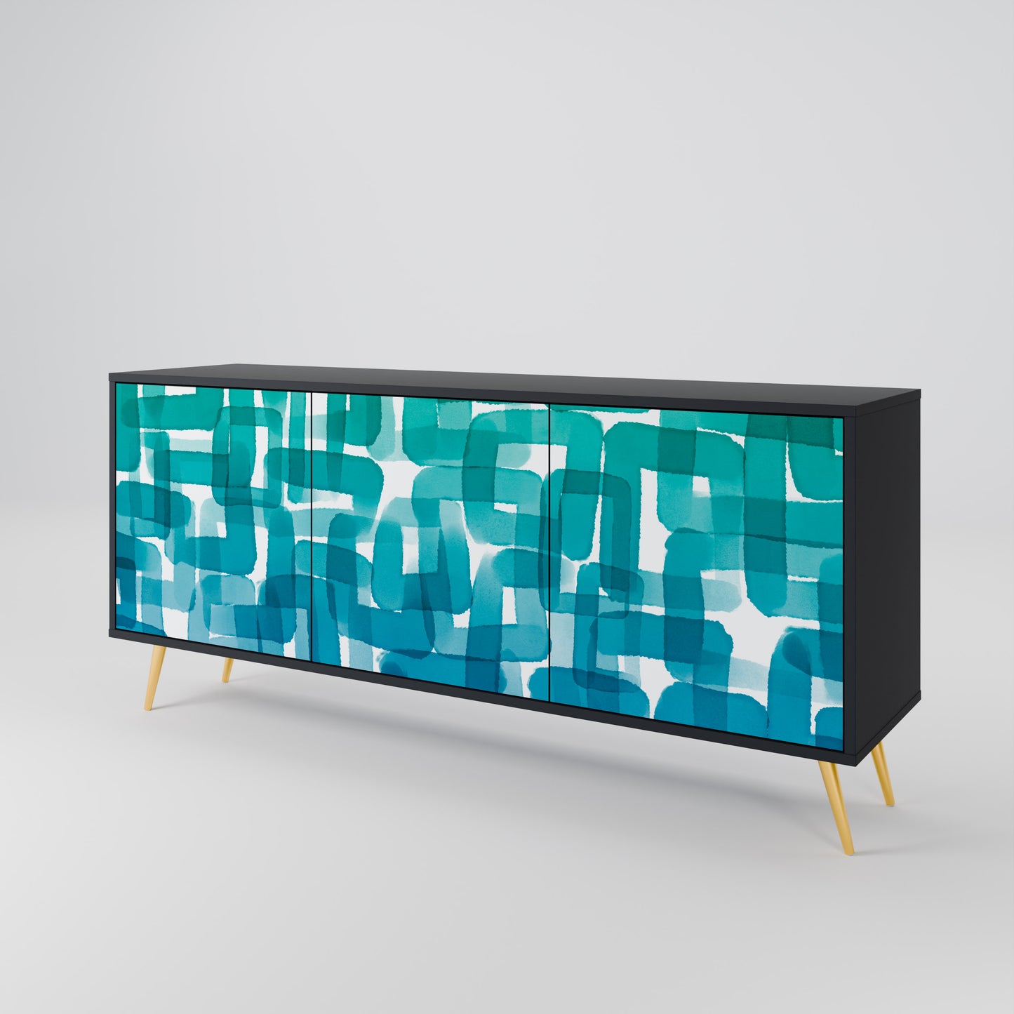TURQUOISE RECTANGLES Skänk med tre dörrar