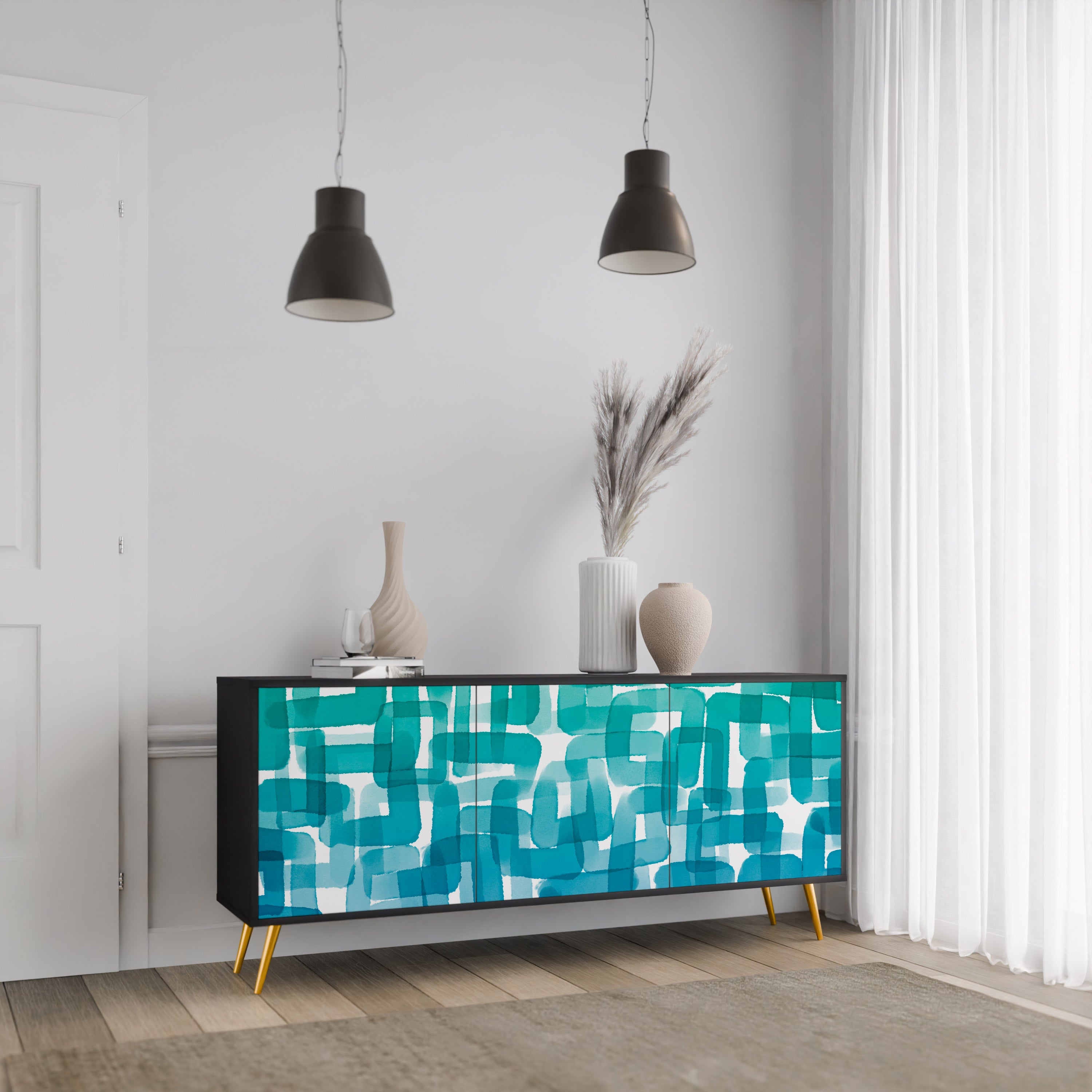 TURKOS RECTANGLES 3-dörrars skänk i svart finish