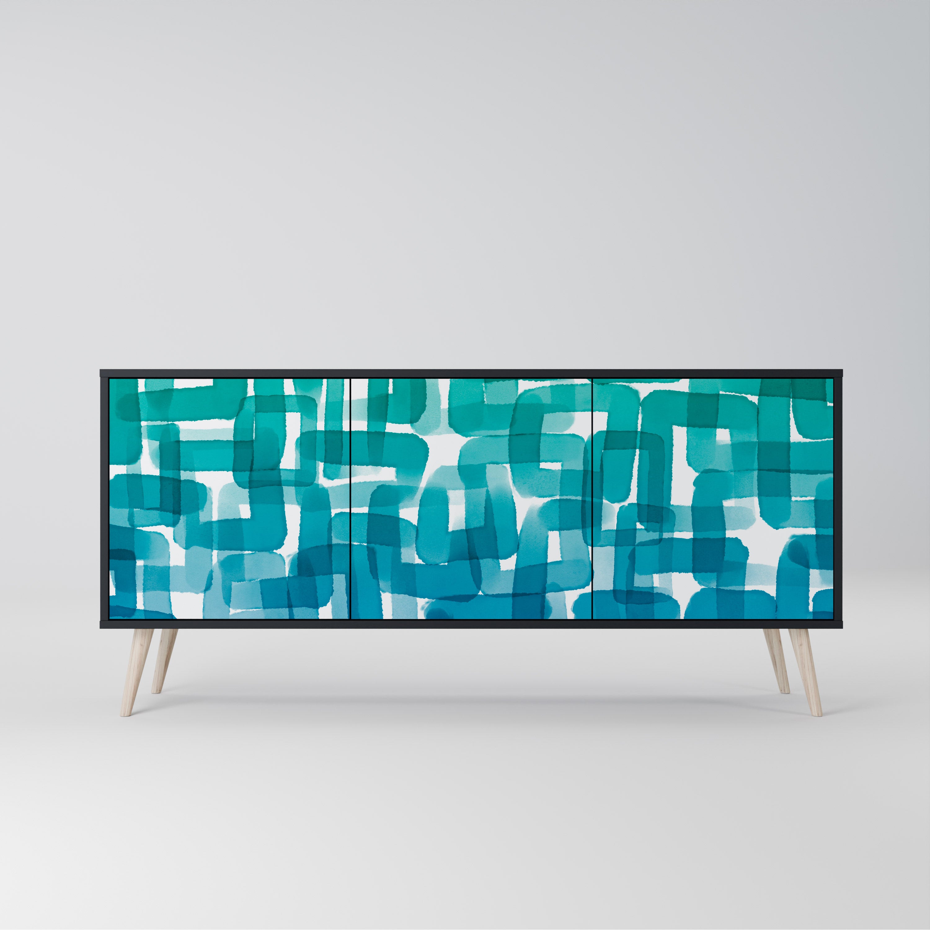 TURKOS RECTANGLES 3-dörrars skänk i svart finish