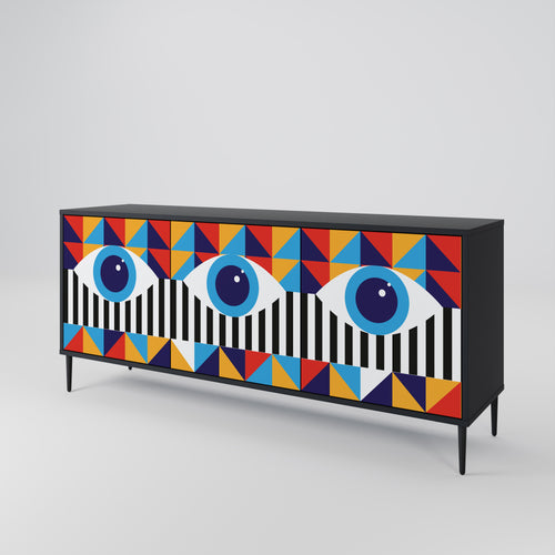 ABSTRACTION AND GEOMETRY 3-Door Sideboard in Black Finish