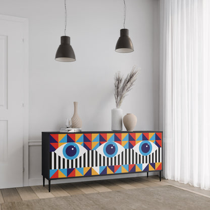 ABSTRAKTION OCH GEOMETRI 3-dörrars skänk i svart finish