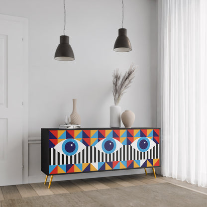 ABSTRAKTION OCH GEOMETRI 3-dörrars skänk i svart finish