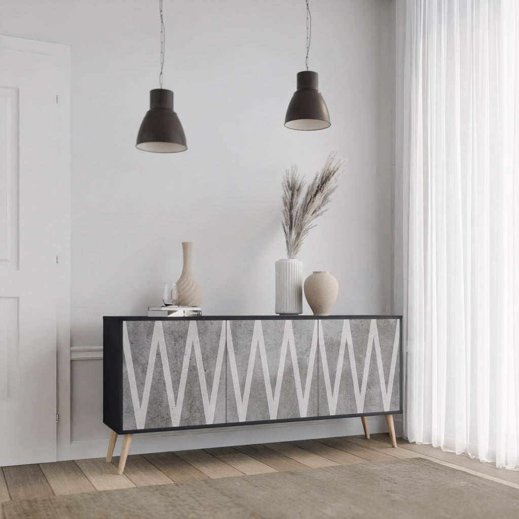 SOLID ZIG ZAG 3-dörrars skänk i svart finish