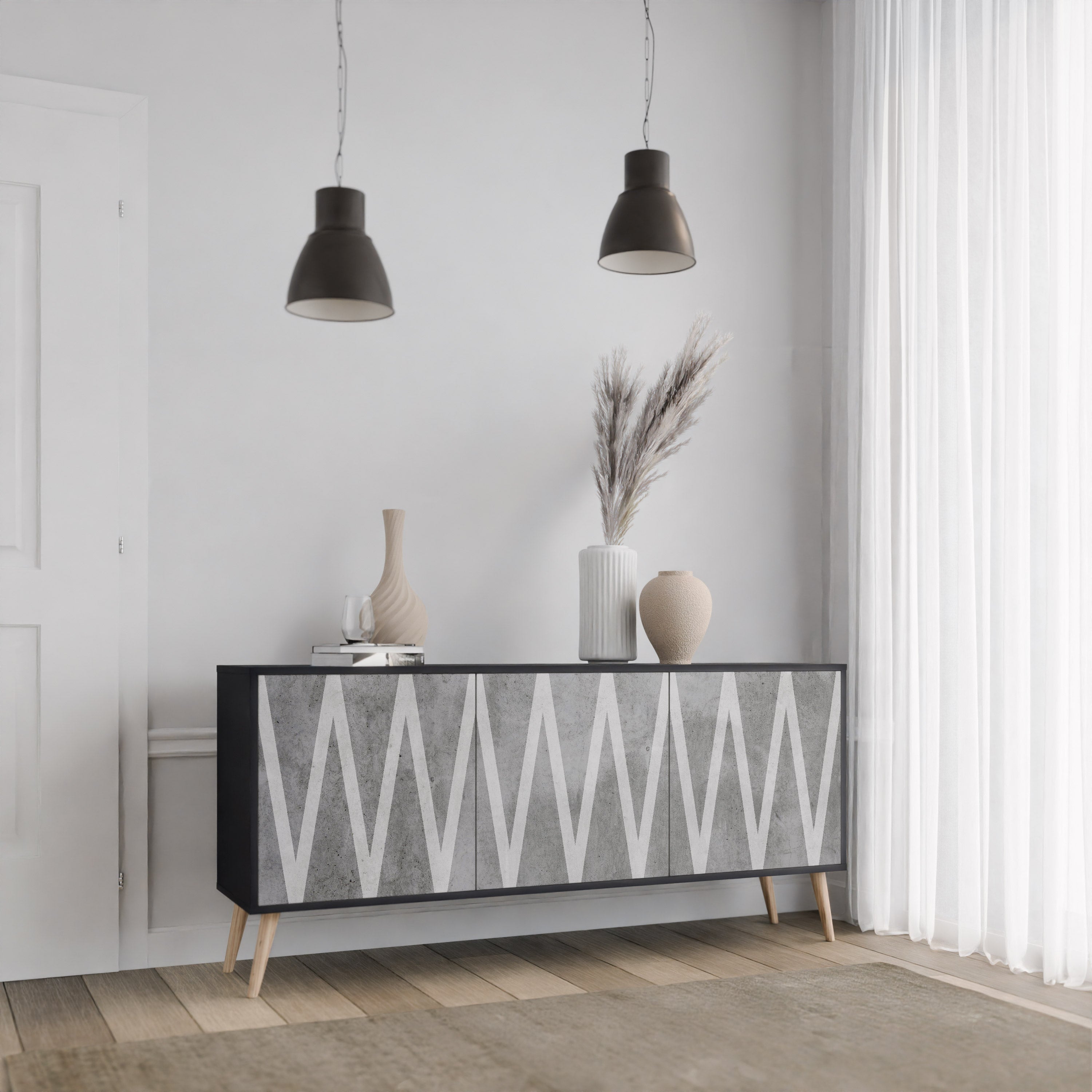 SOLID ZIG ZAG 3-dörrars skänk i svart finish
