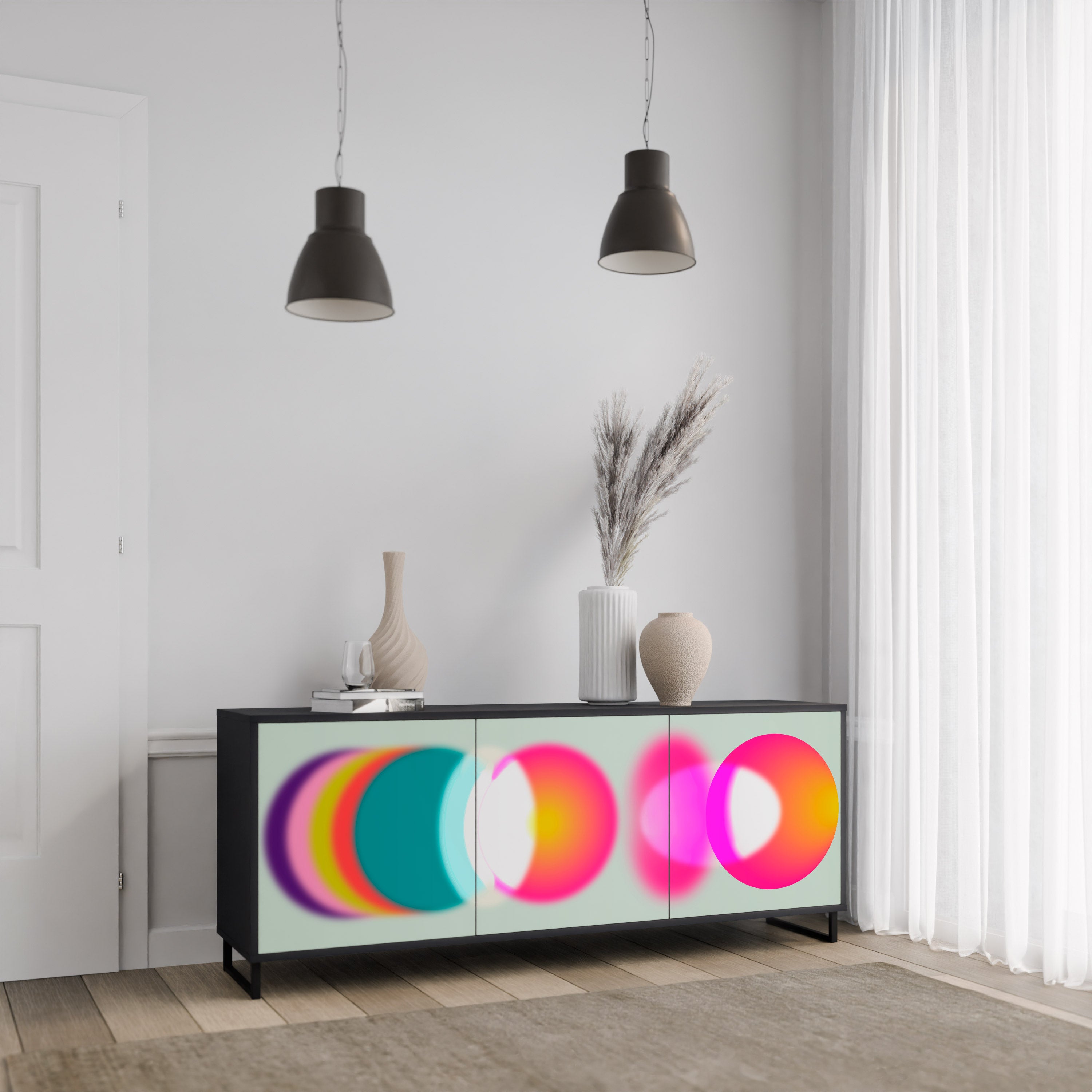 SYMPHONY OF COLOURS 3-dörrars skänk i svart finish