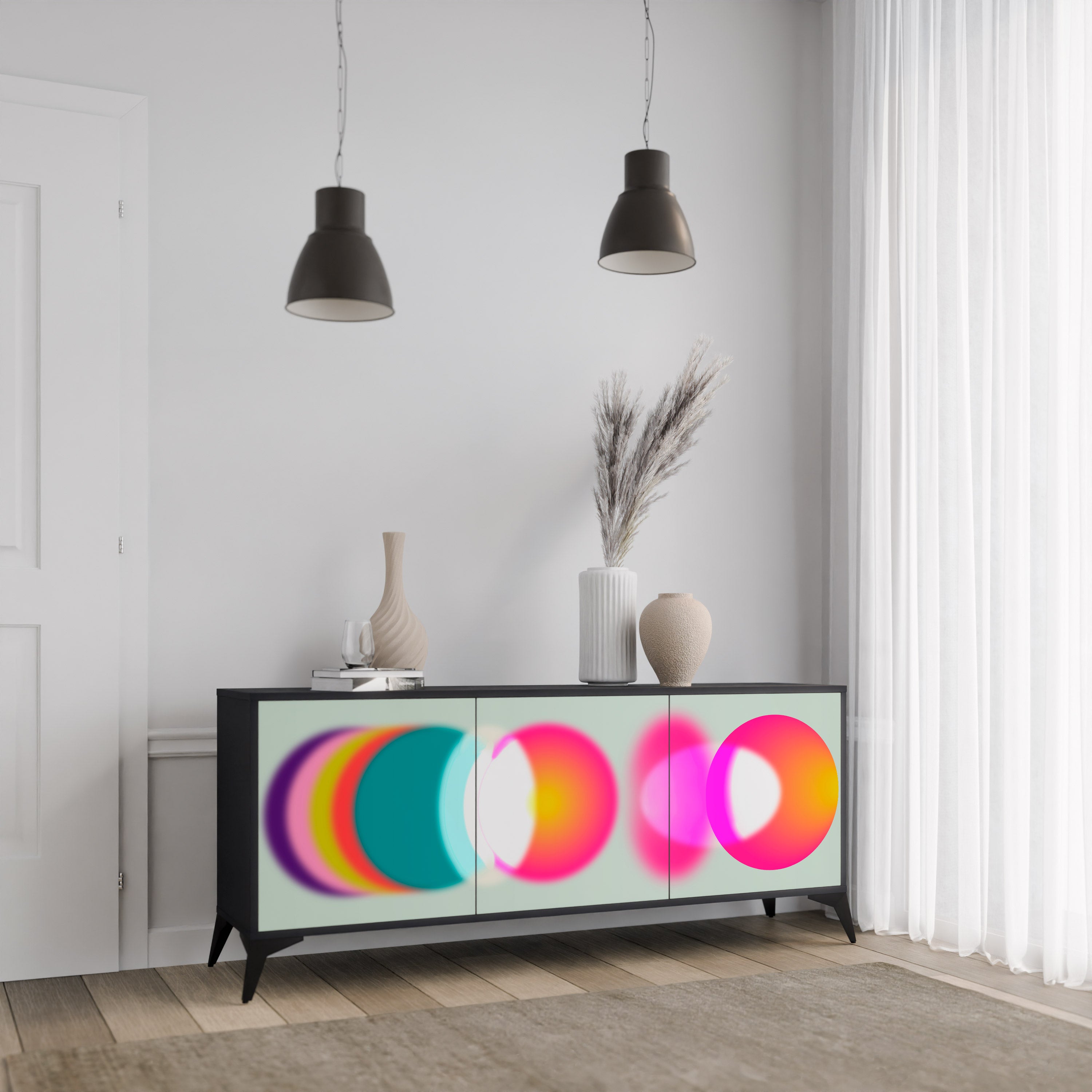SYMPHONY OF COLOURS 3-dörrars skänk i svart finish